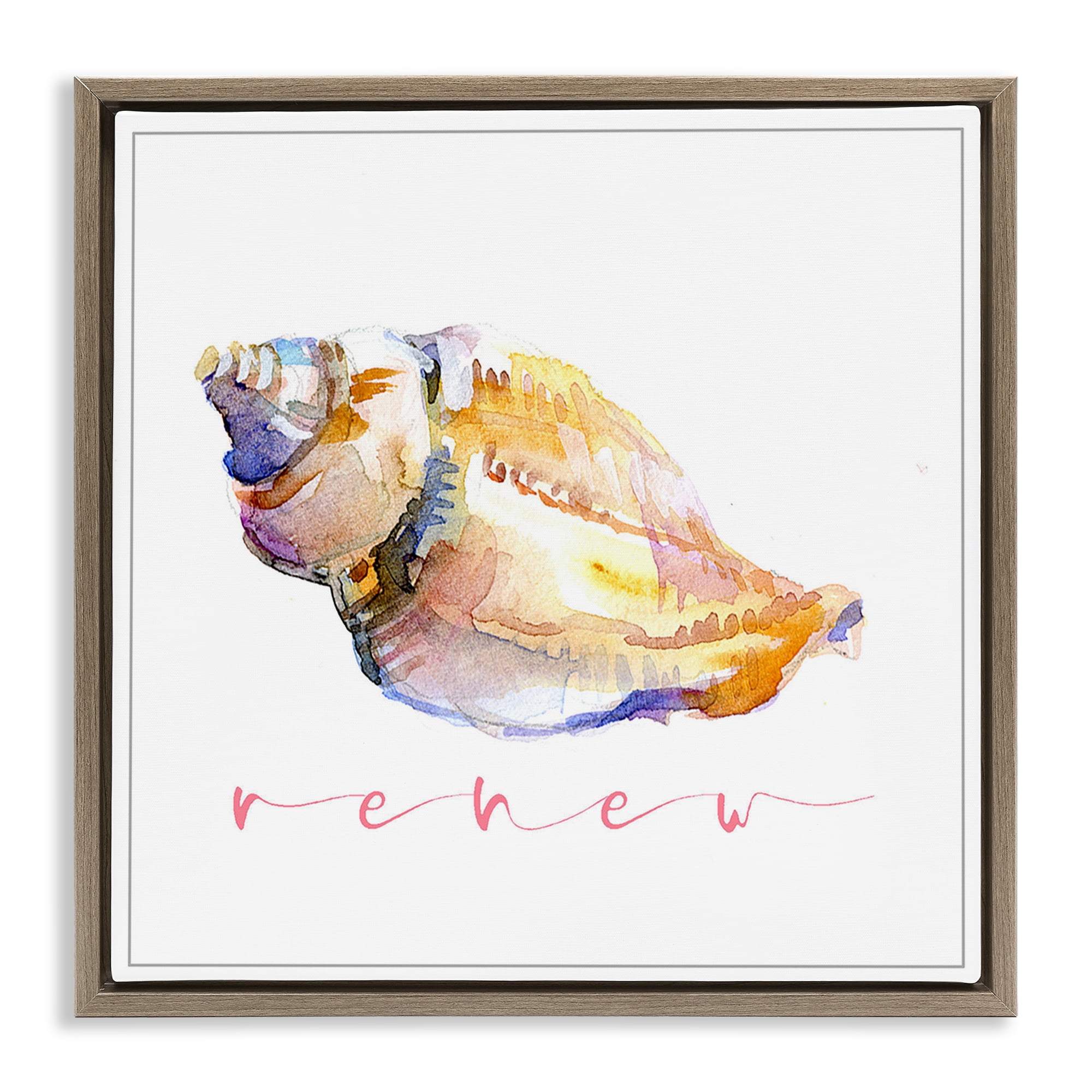 Stupell Industries Conch Shell Renew Nautical & Beach Painting Brown Floater Framed Canvas Art Print Wall Art, 18 x 18