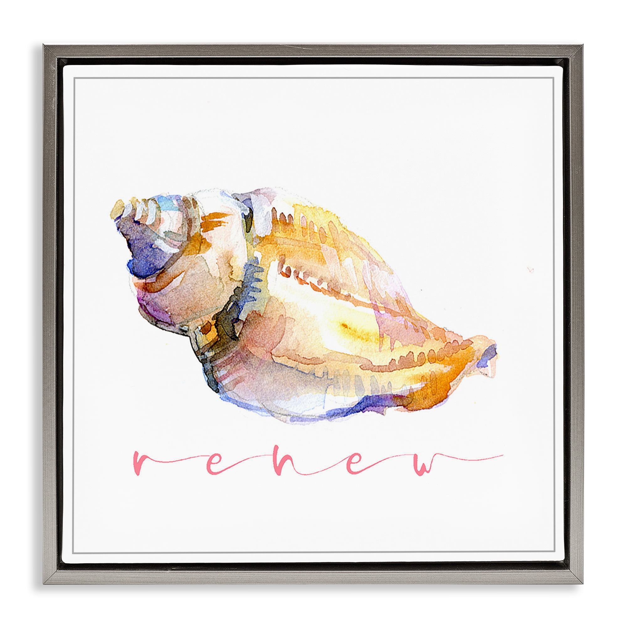 Stupell Industries Conch Shell Renew Nautical & Beach Painting Gray Floater Framed Canvas Art Print Wall Art, 25 x 25