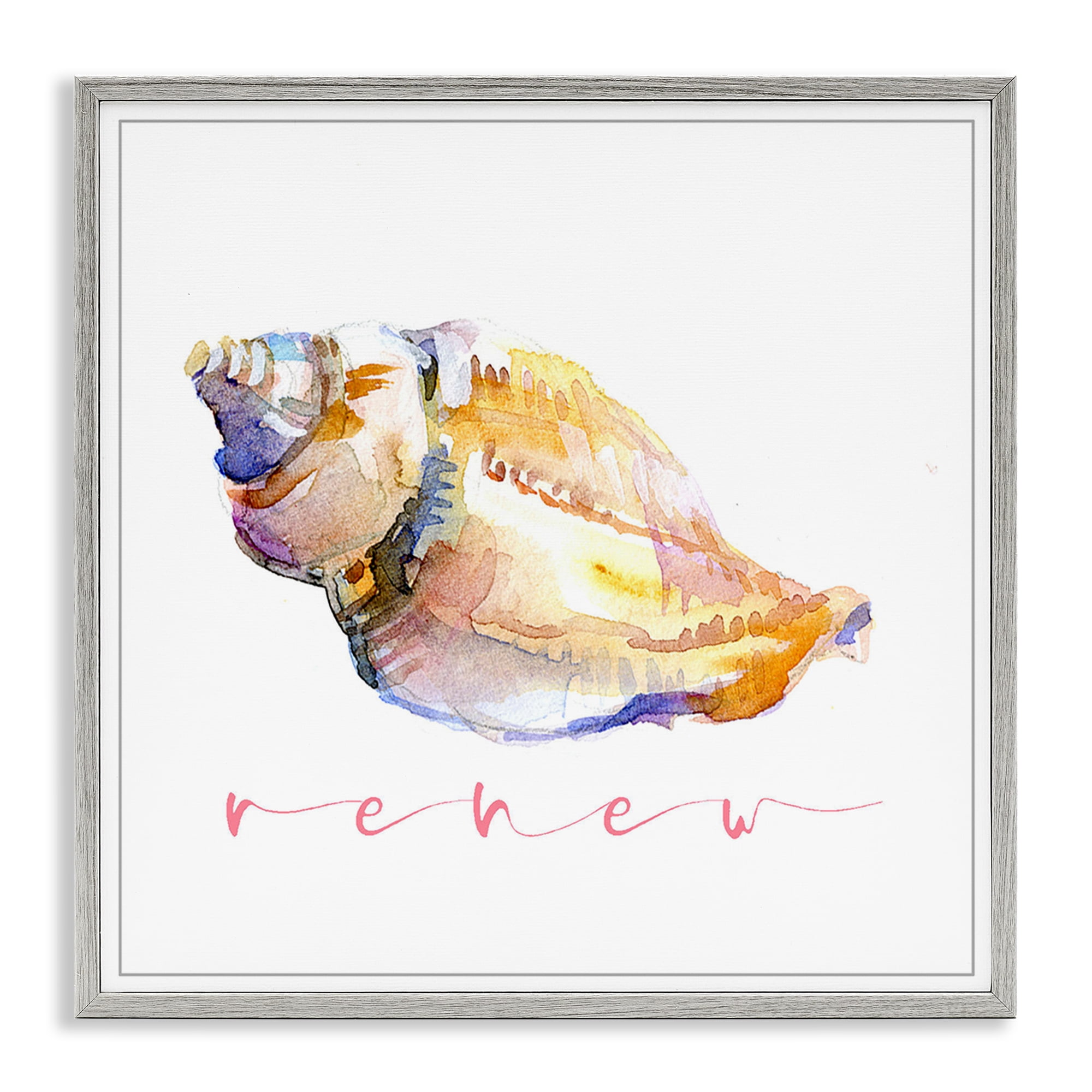 Stupell Industries Conch Shell Renew Nautical & Beach Painting Gray Framed Art Print Wall Art, 17 x 17
