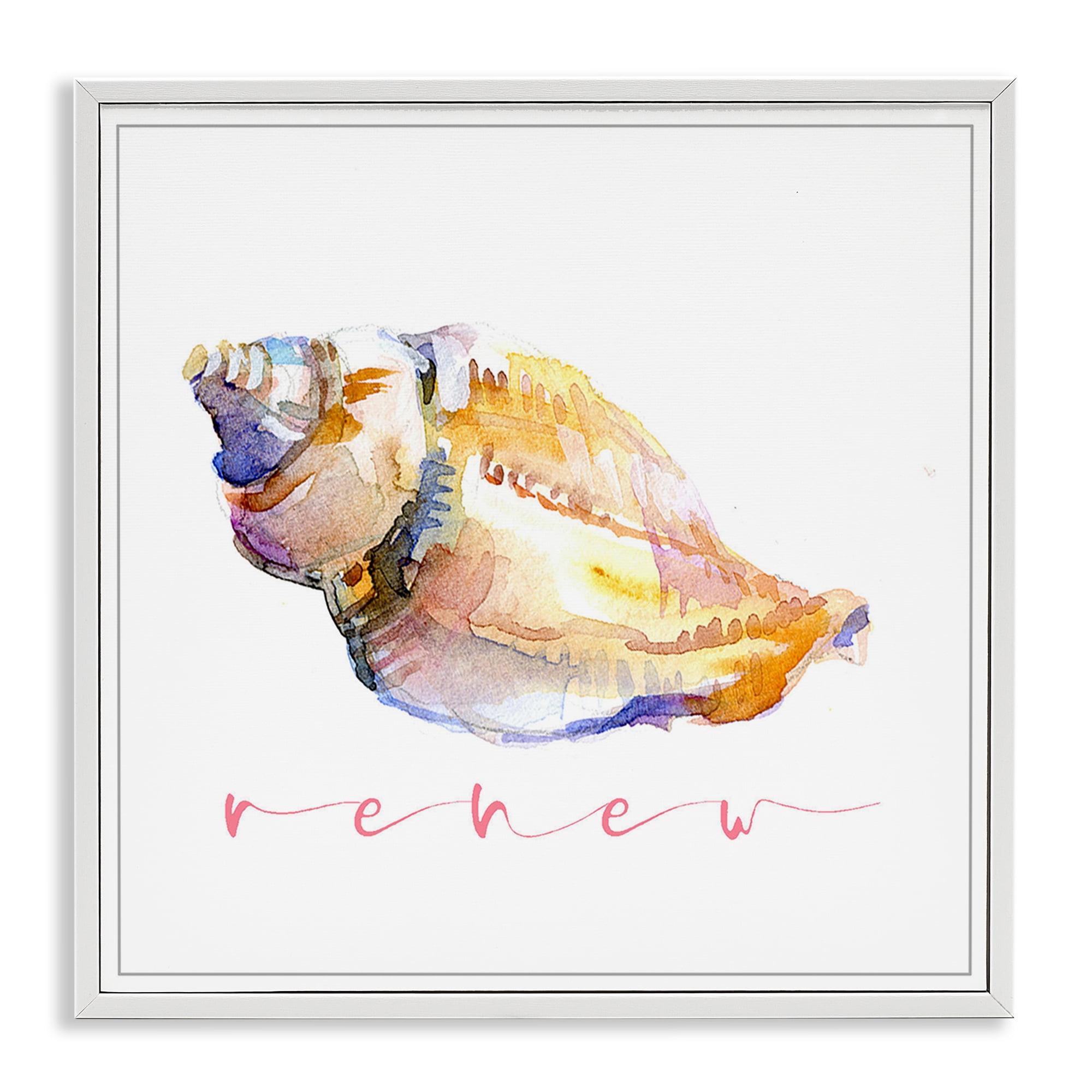 Stupell Industries Conch Shell Renew Nautical & Beach Painting White Framed Art Print Wall Art, 24 x 24