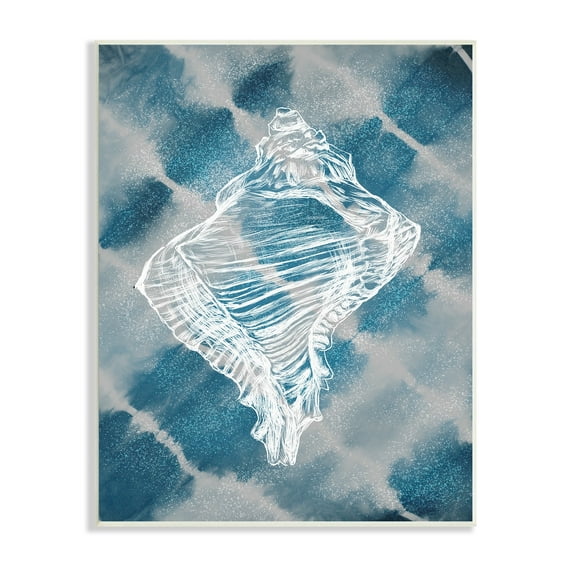 Stupell Industries Conch Shell Vintage Nautical Blue Tie Dye Pattern, 13 x 19,Design by Ziwei Li