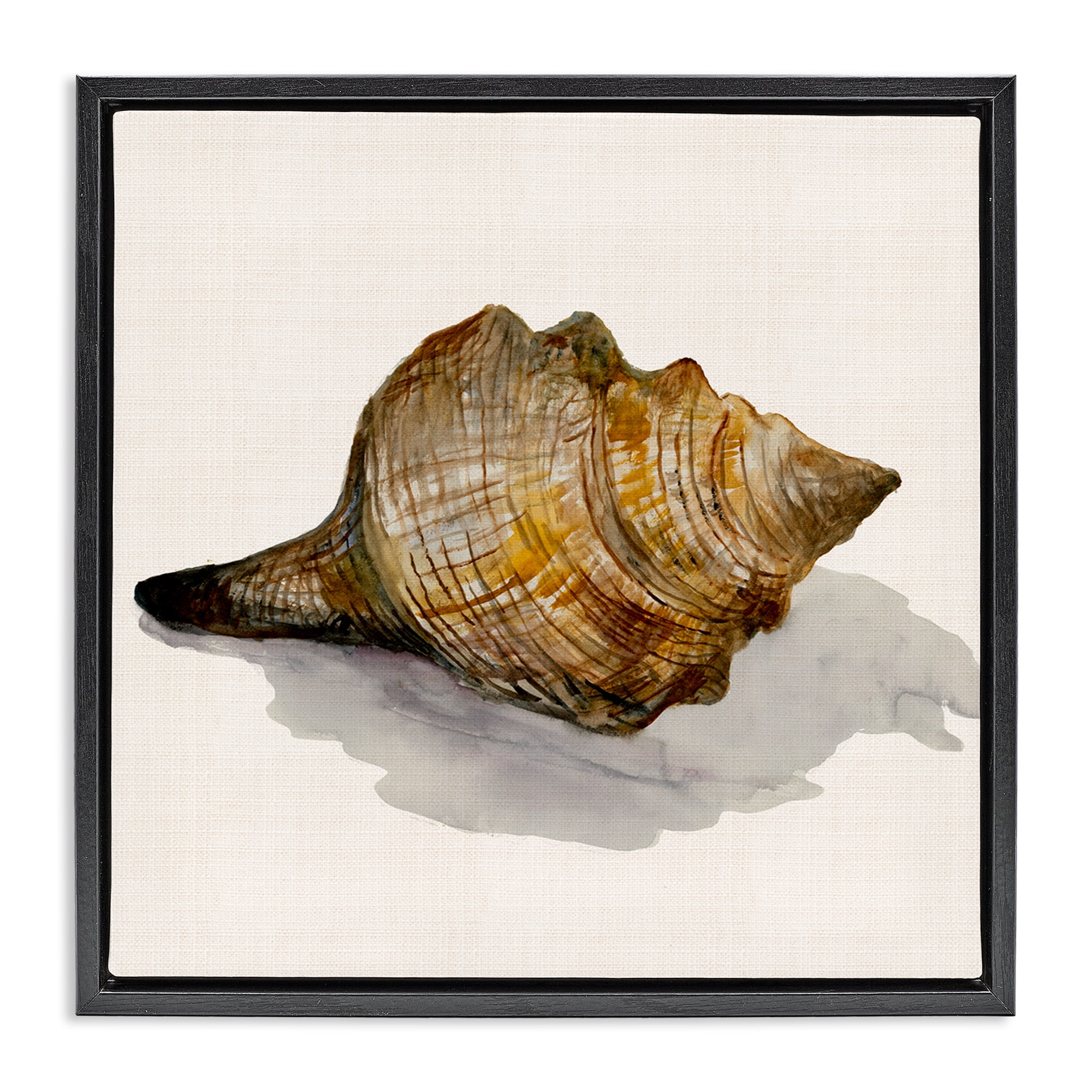 Stupell Industries Conch Shell on Beige Nautical & Beach Painting Black Floater Framed Canvas Art Print Wall Art, 25 x 25