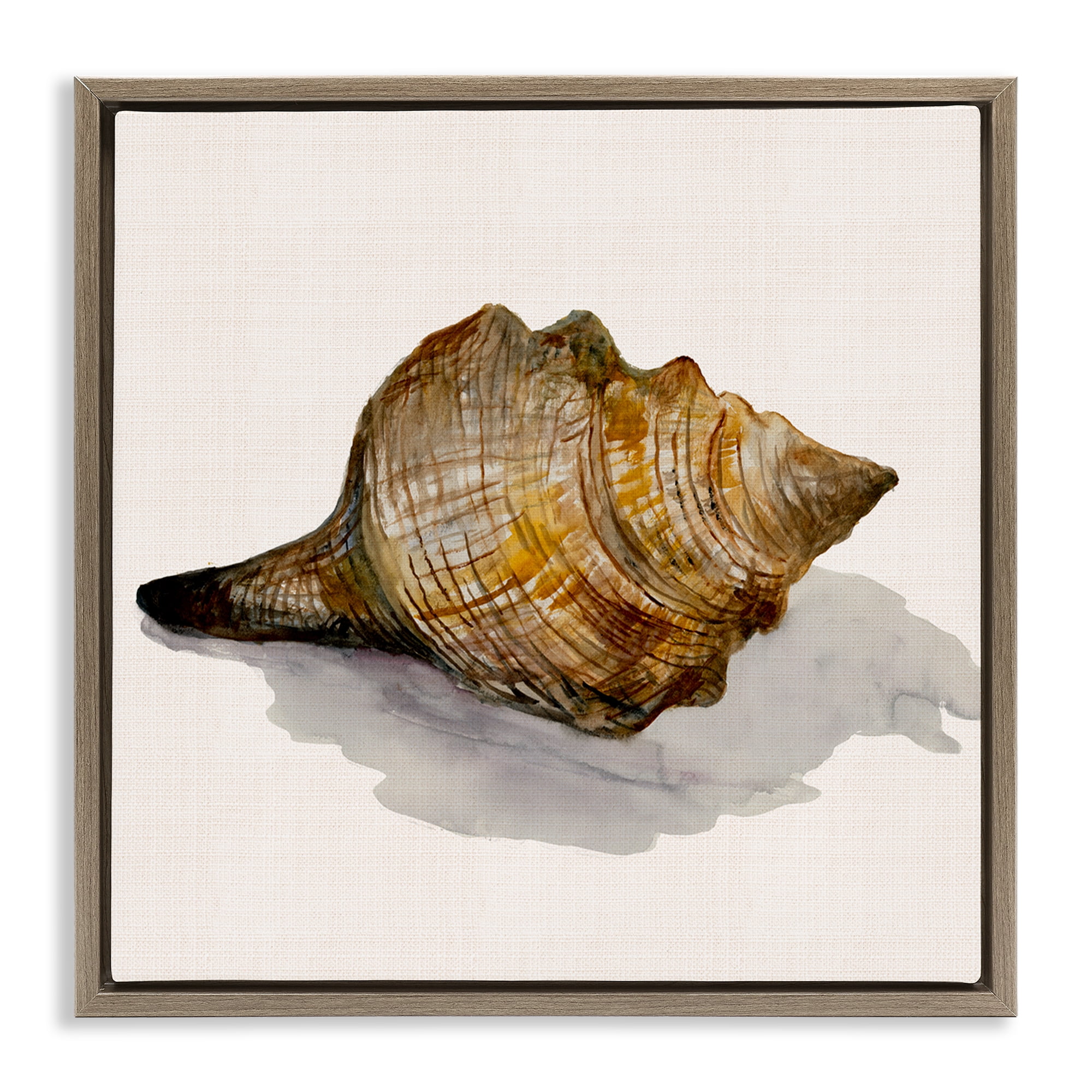 Stupell Industries Conch Shell on Beige Nautical & Beach Painting Brown Floater Framed Canvas Art Print Wall Art, 18 x 18