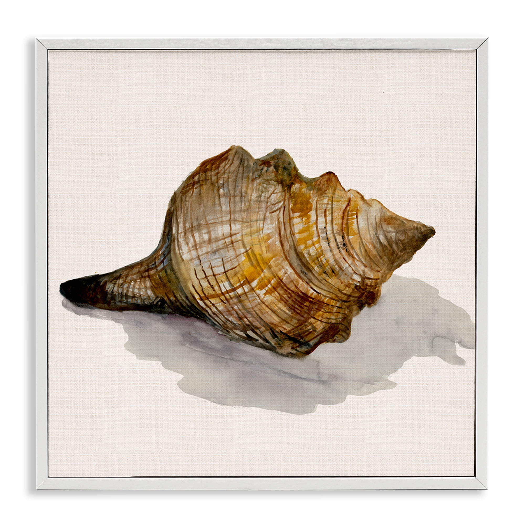 Stupell Industries Conch Shell on Beige Nautical & Beach Painting White Framed Art Print Wall Art, 12 x 12
