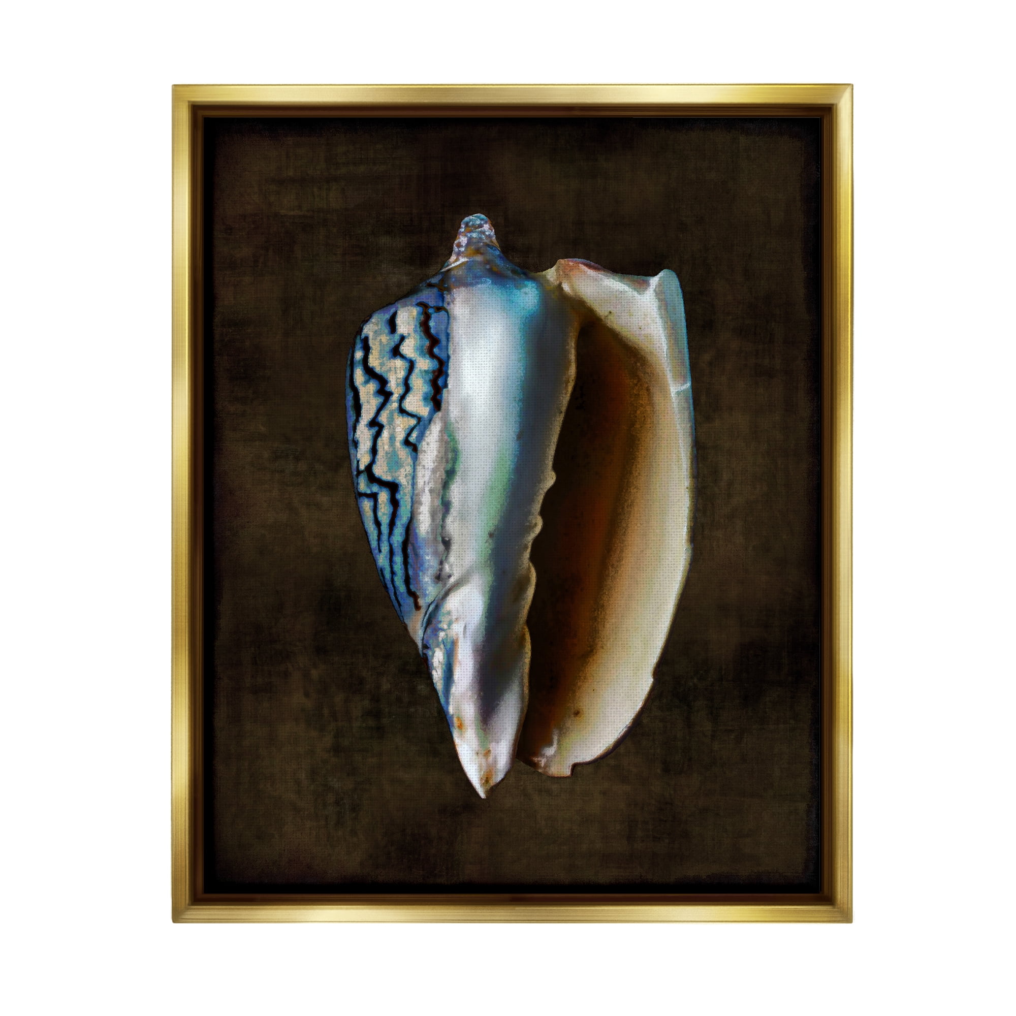 Stupell Industries Conch Shell on Black Nature Painting Gold Floater Framed Art Print Wall Art, 25 x 31