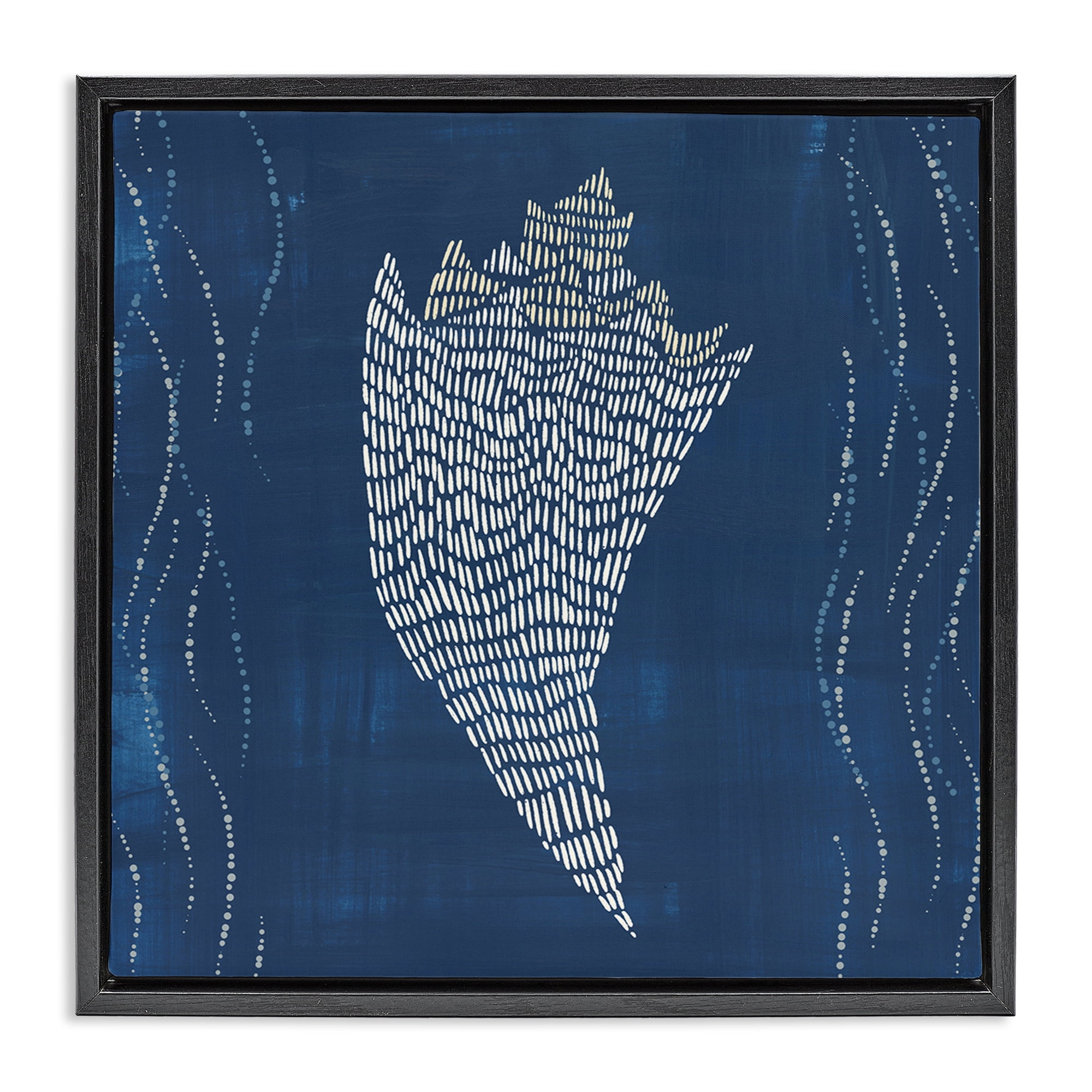 Stupell Industries Conch Shell on Blue Coastal Painting Black Floater Framed Canvas Art Print Wall Art, 18 x 18
