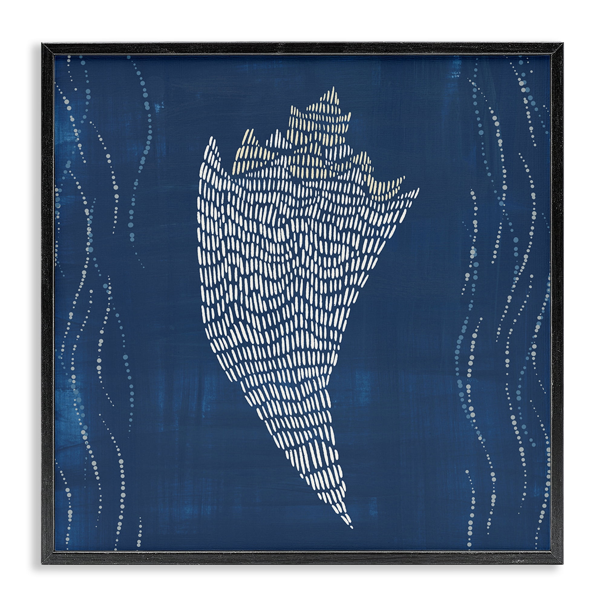 Stupell Industries Conch Shell on Blue Coastal Painting Black Framed Art Print Wall Art, 24 x 24