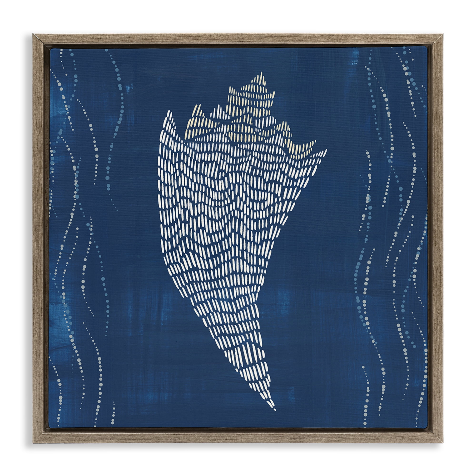 Stupell Industries Conch Shell on Blue Coastal Painting Brown Floater Framed Canvas Art Print Wall Art, 18 x 18