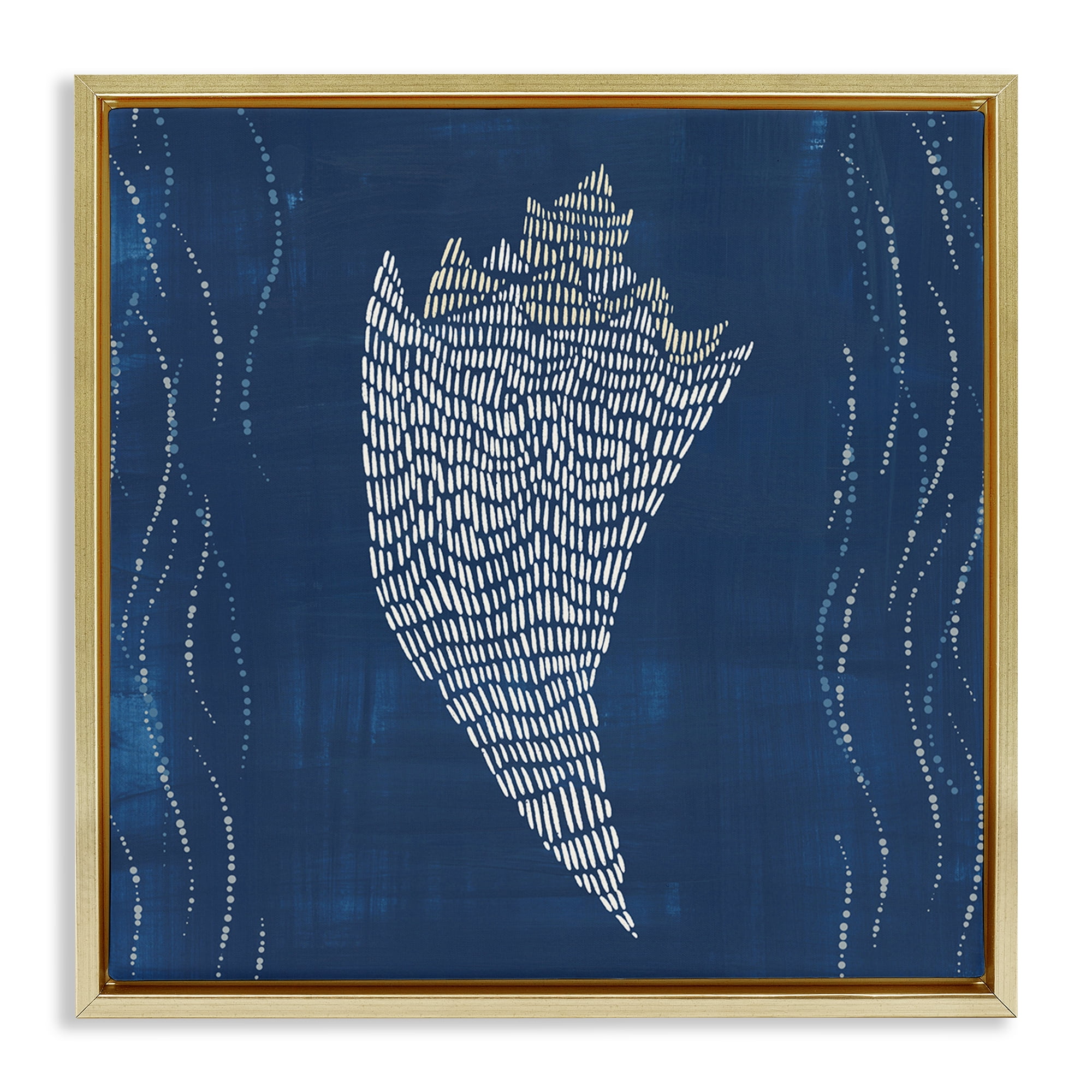 Stupell Industries Conch Shell on Blue Coastal Painting Gold Floater Framed Canvas Art Print Wall Art, 18 x 18