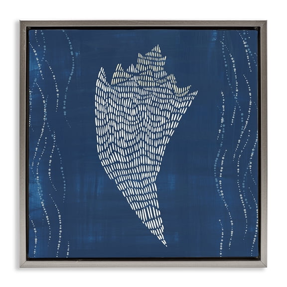 Stupell Industries Conch Shell on Blue Coastal Painting Gray Floater Framed Canvas Art Print Wall Art, 25 x 25