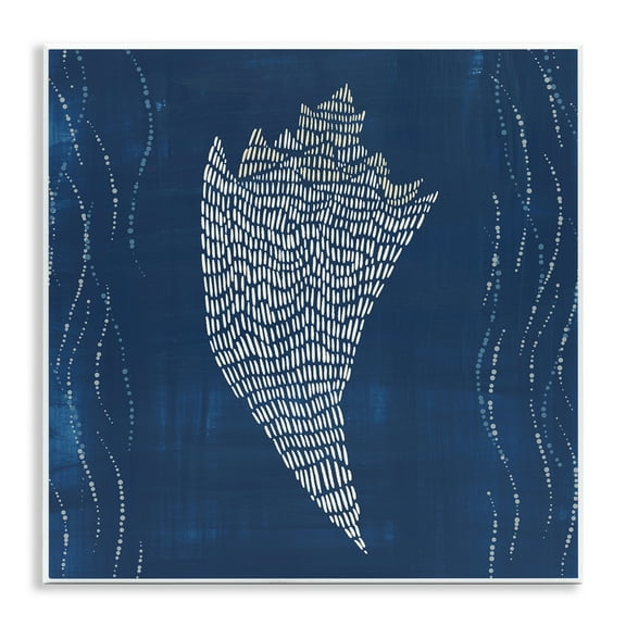 Stupell Industries Conch Shell on Blue Coastal Painting Unframed Art Print Wall Art, 12 x 12
