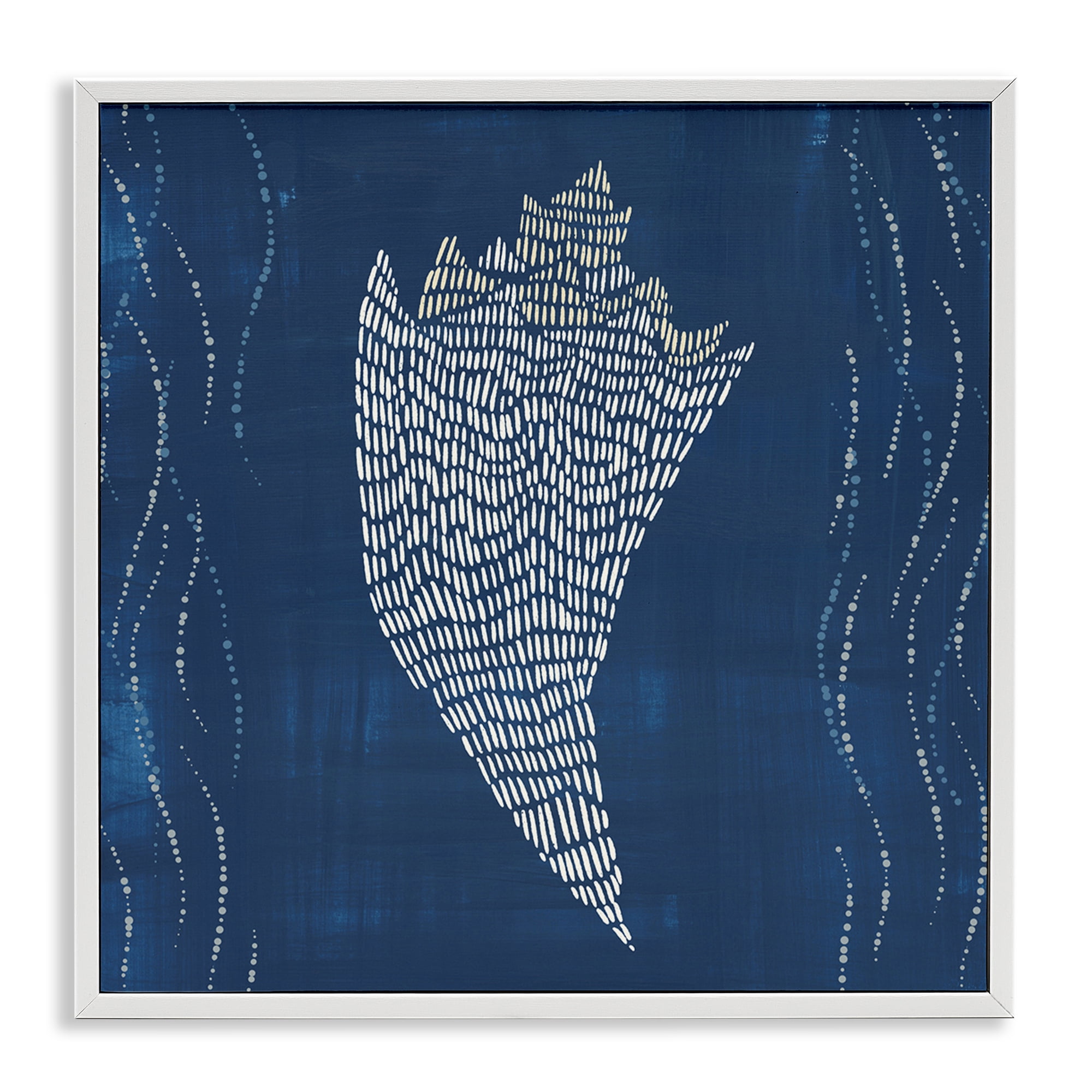 Stupell Industries Conch Shell on Blue Coastal Painting White Framed Art Print Wall Art, 17 x 17