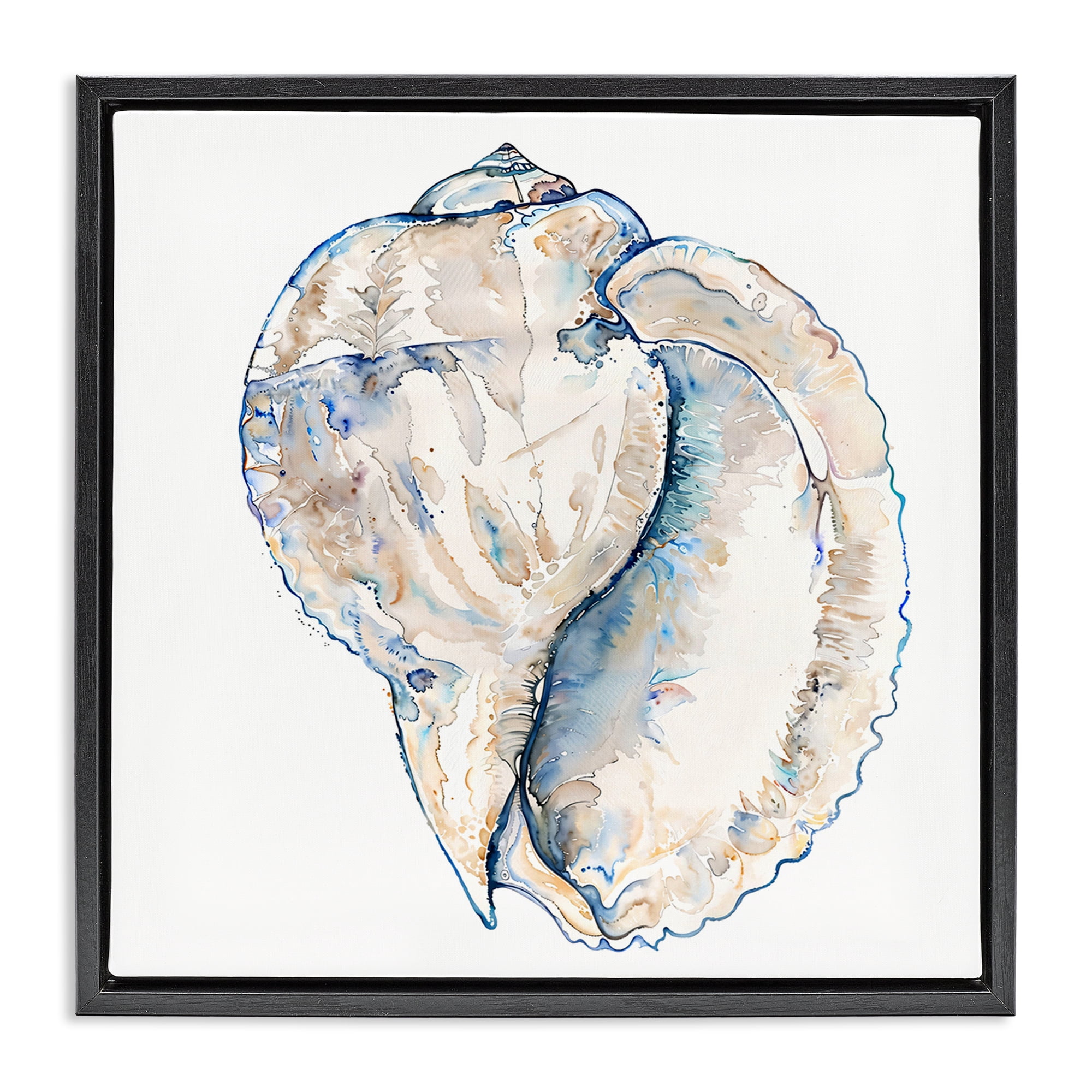 Stupell Industries Conch Shell on White Coastal Painting Black Floater Framed Canvas Art Print Wall Art, 25 x 25