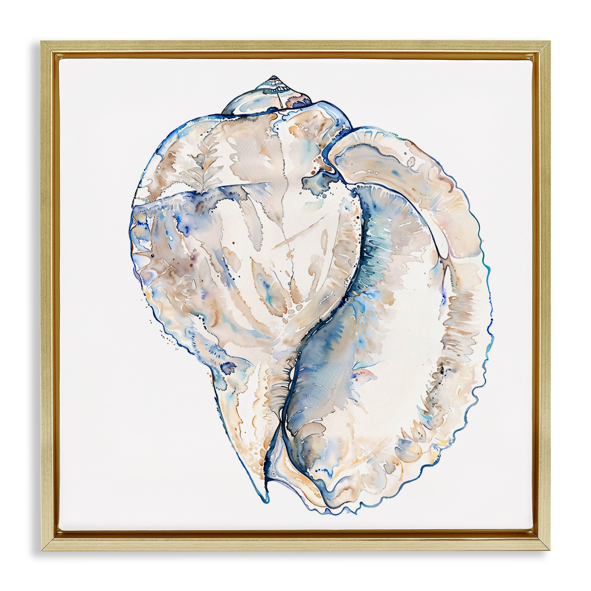 Stupell Industries Conch Shell on White Coastal Painting Gold Floater Framed Canvas Art Print Wall Art, 18 x 18