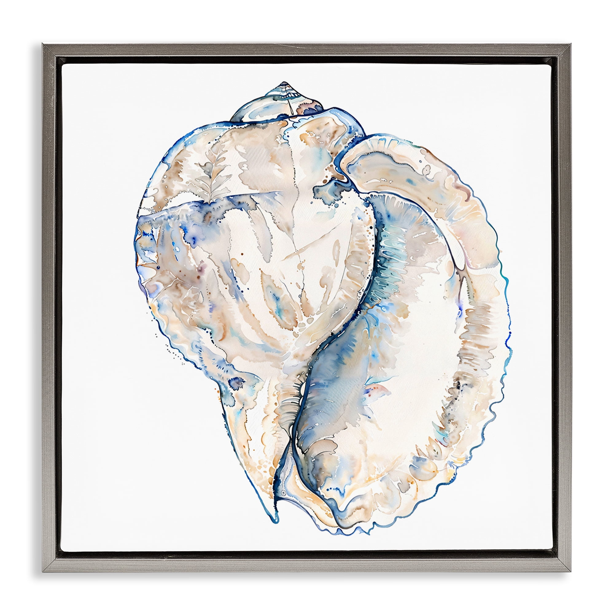 Stupell Industries Conch Shell on White Coastal Painting Gray Floater Framed Canvas Art Print Wall Art, 18 x 18