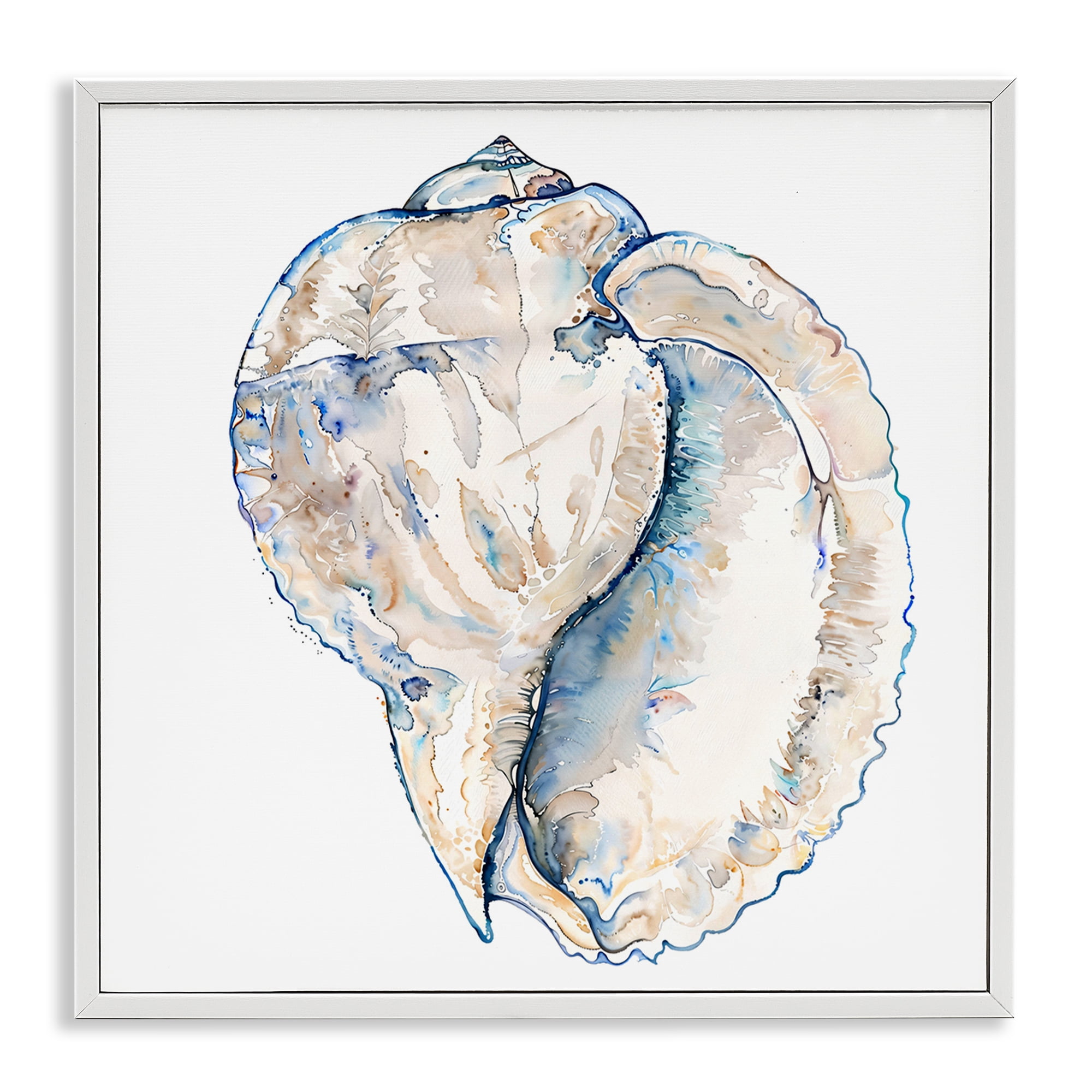 Stupell Industries Conch Shell on White Coastal Painting White Framed Art Print Wall Art, 17 x 17