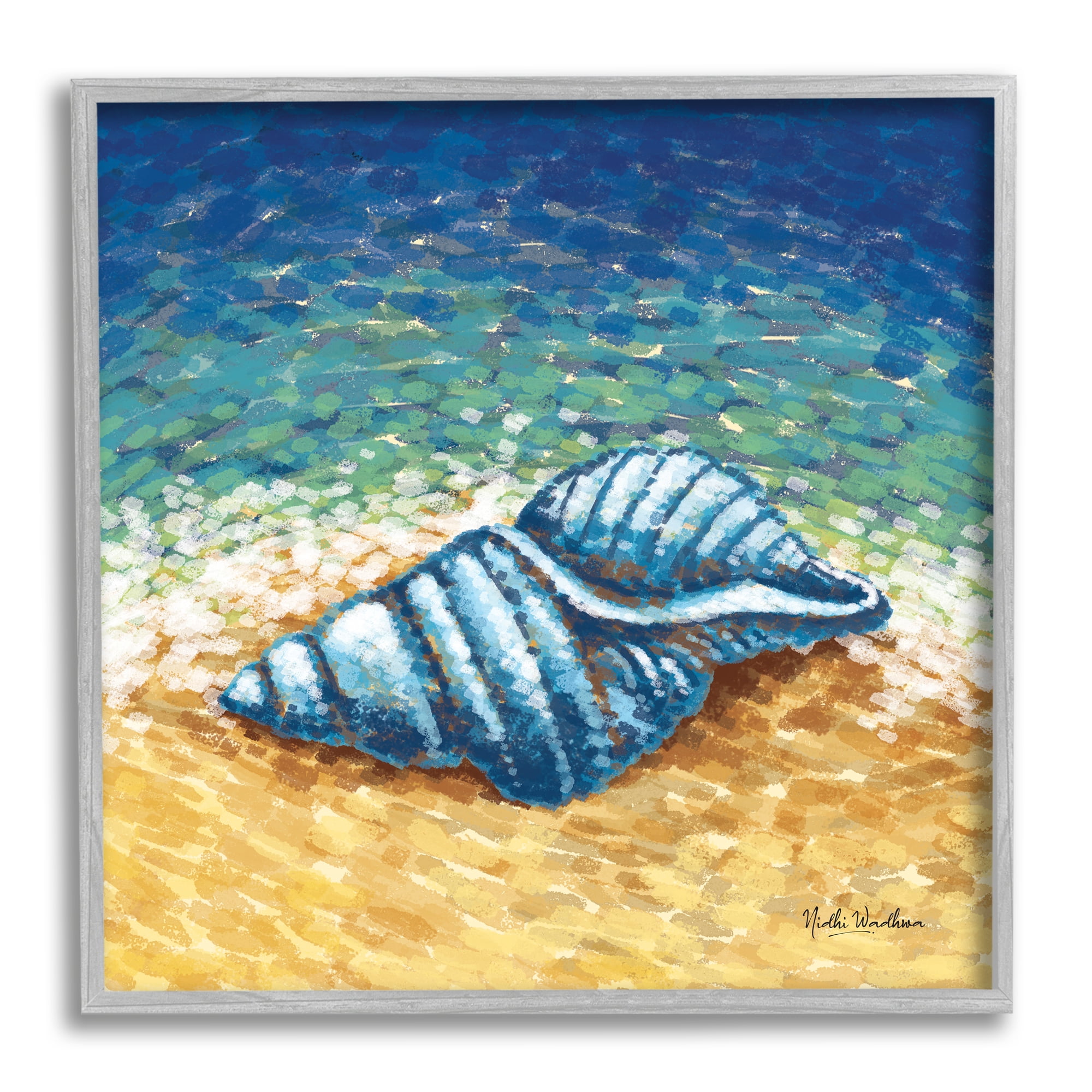 Stupell Industries Conch Shells by Shore Animals & Insects Painting Gray Framed Art Print Wall Art, 17 x 17