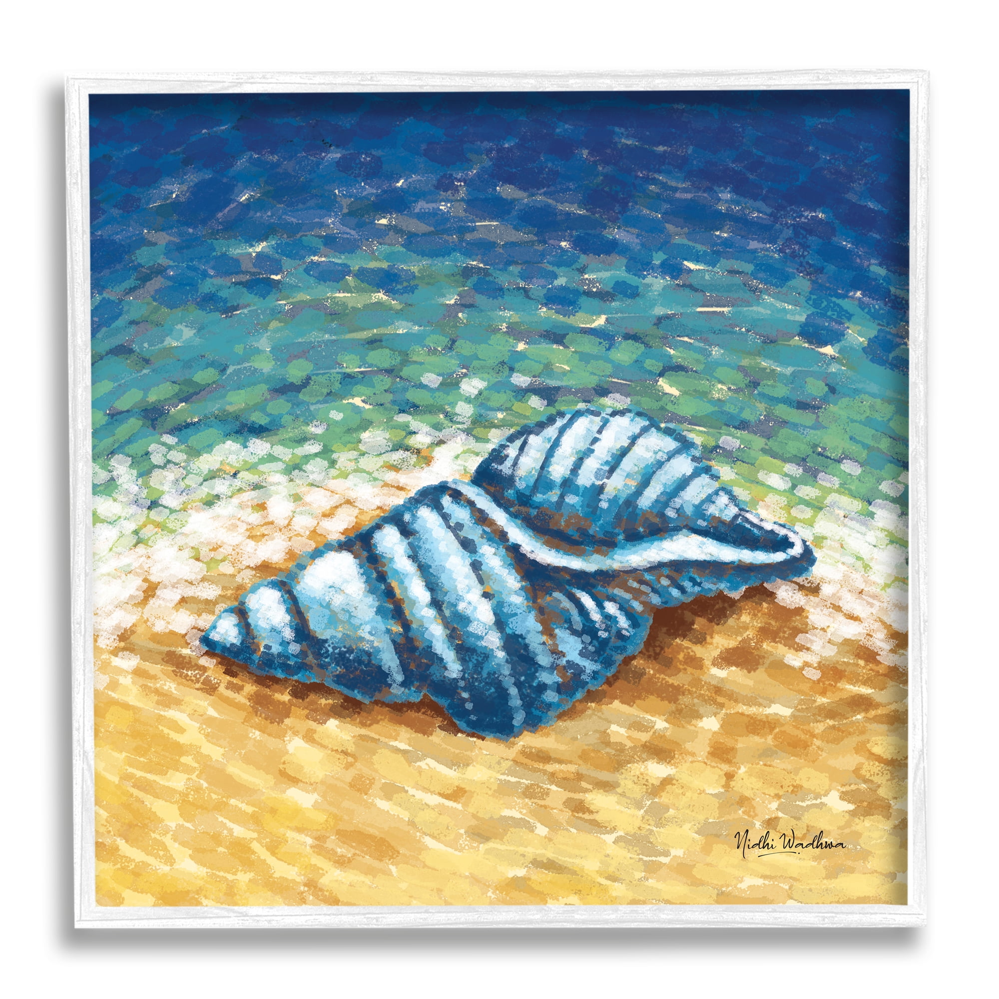 Stupell Industries Conch Shells by Shore Animals & Insects Painting White Framed Art Print Wall Art, 24 x 24