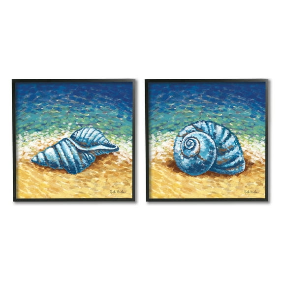 Stupell Industries Conch Shells on Shore Animals & Insects Painting Black Framed Art Print Wall Art, 24 x 24, Set of 2
