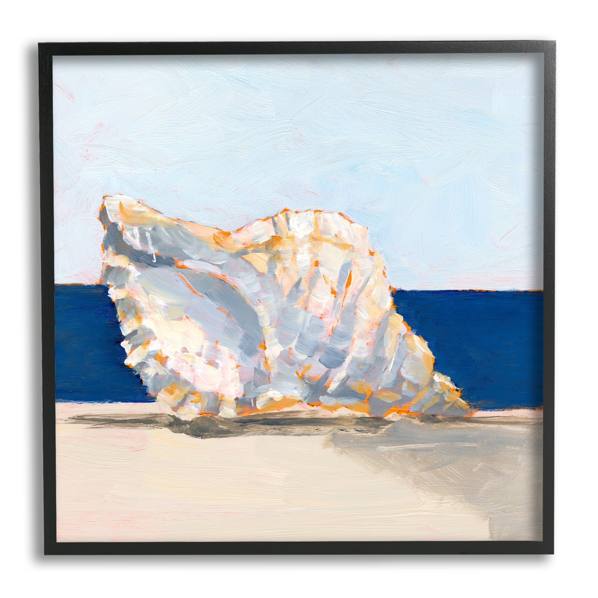 Stupell Industries Conch Still Life Painting Animals & Insects Painting Black Framed Art Print Wall Art, 17 x 17