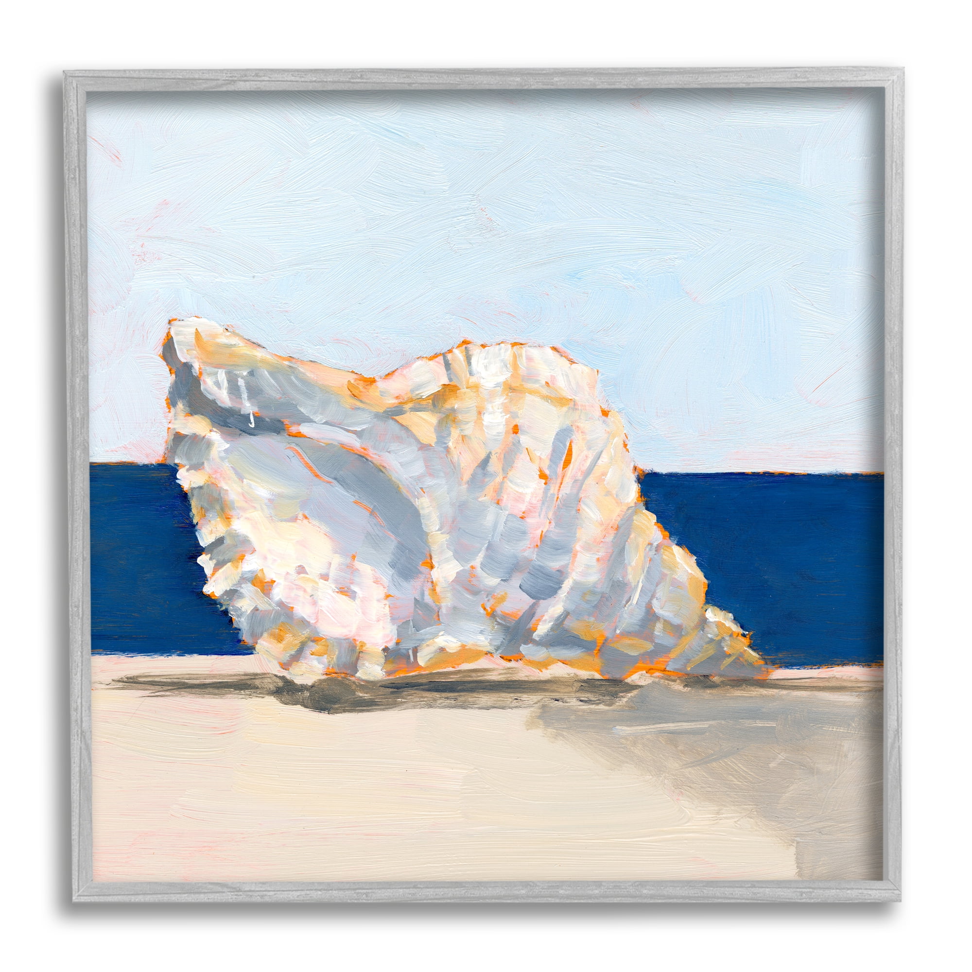 Stupell Industries Conch Still Life Painting Animals & Insects Painting Gray Framed Art Print Wall Art, 17 x 17