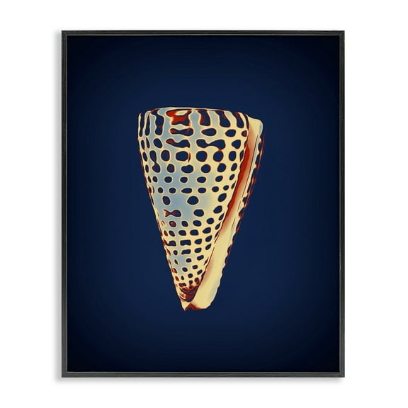 Stupell Industries Cone Shell on Blue Nautical & Beach Painting Black Framed Art Print Wall Art, 11 x 14