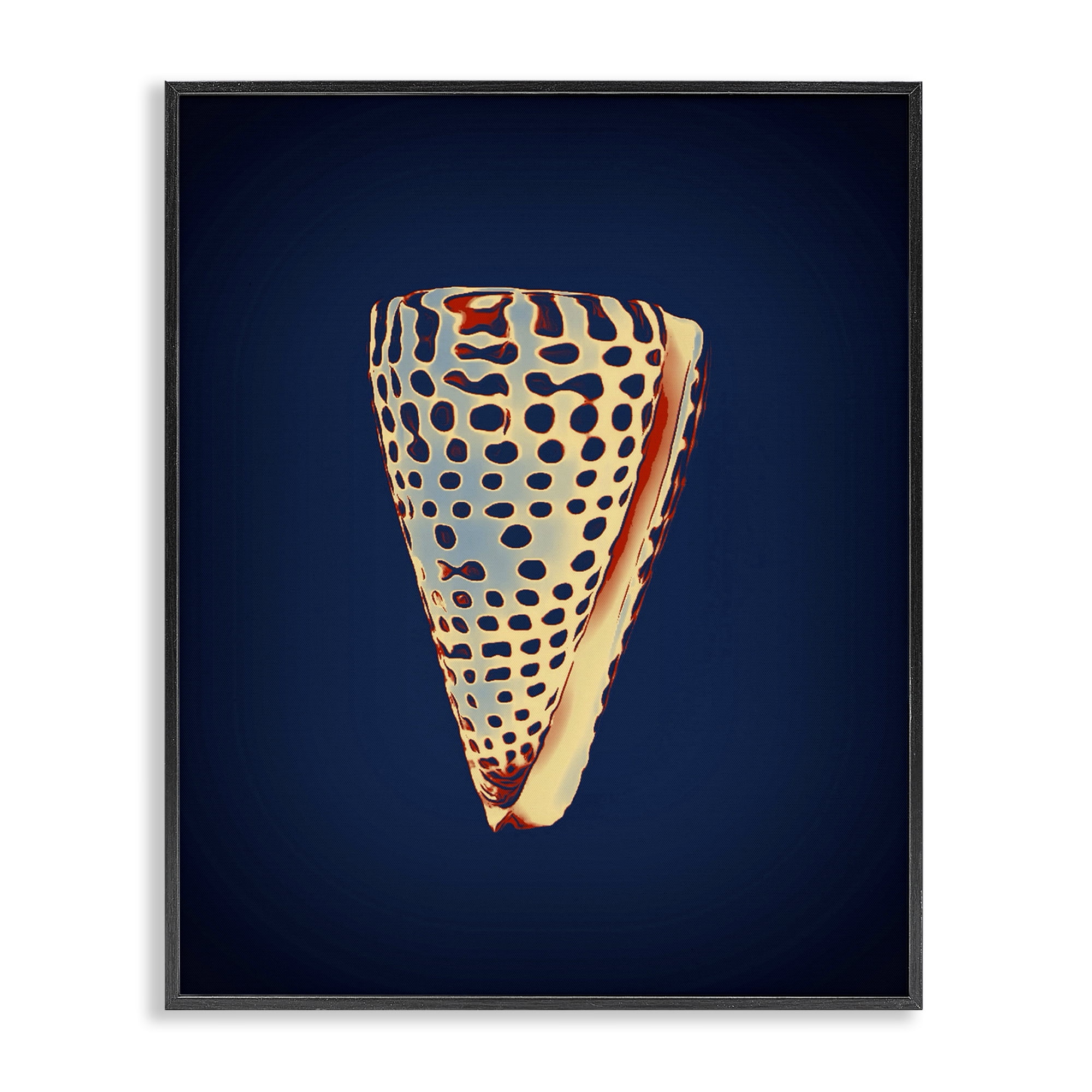 Stupell Industries Cone Shell on Blue Nautical & Beach Painting Black Framed Art Print Wall Art, 16 x 20