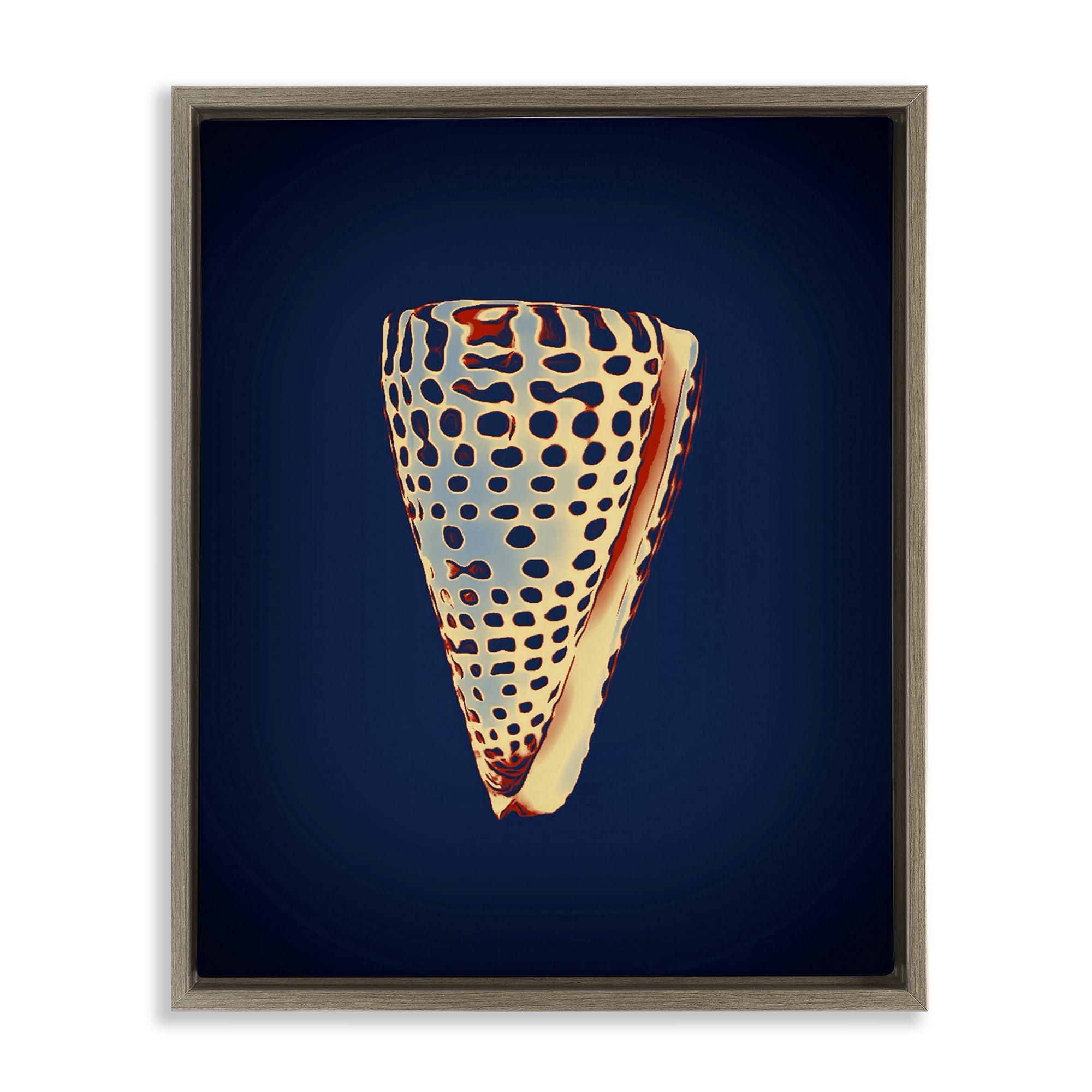 Stupell Industries Cone Shell on Blue Nautical & Beach Painting Brown Floater Framed Canvas Art Print Wall Art, 17 x 21