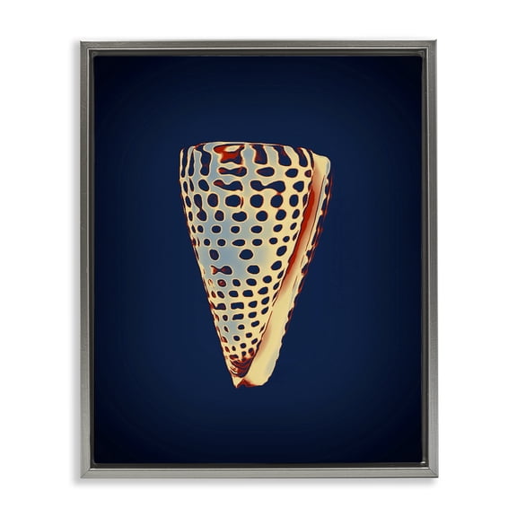 Stupell Industries Cone Shell on Blue Nautical & Beach Painting Gray Floater Framed Canvas Art Print Wall Art, 17 x 21