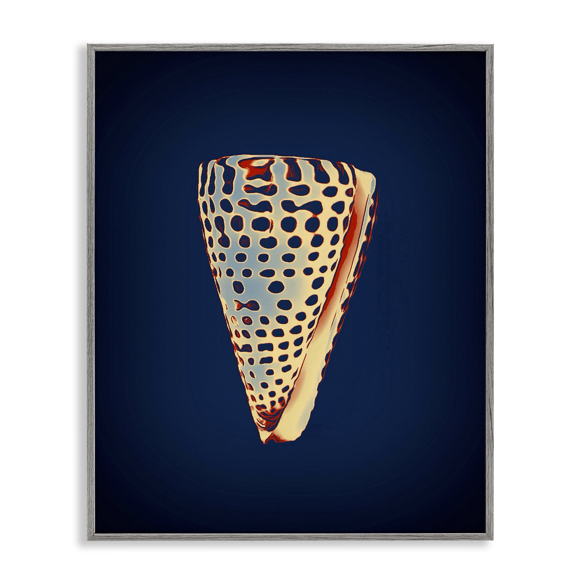 Stupell Industries Cone Shell on Blue Nautical & Beach Painting Gray Framed Art Print Wall Art, 24 x 30
