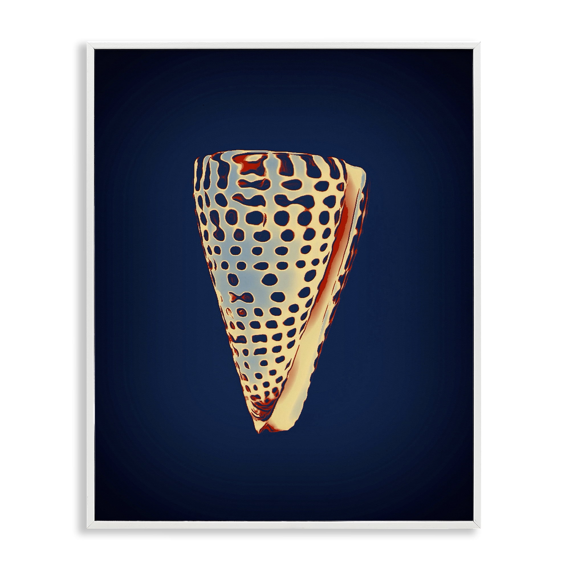 Stupell Industries Cone Shell on Blue Nautical & Beach Painting White Framed Art Print Wall Art, 24 x 30