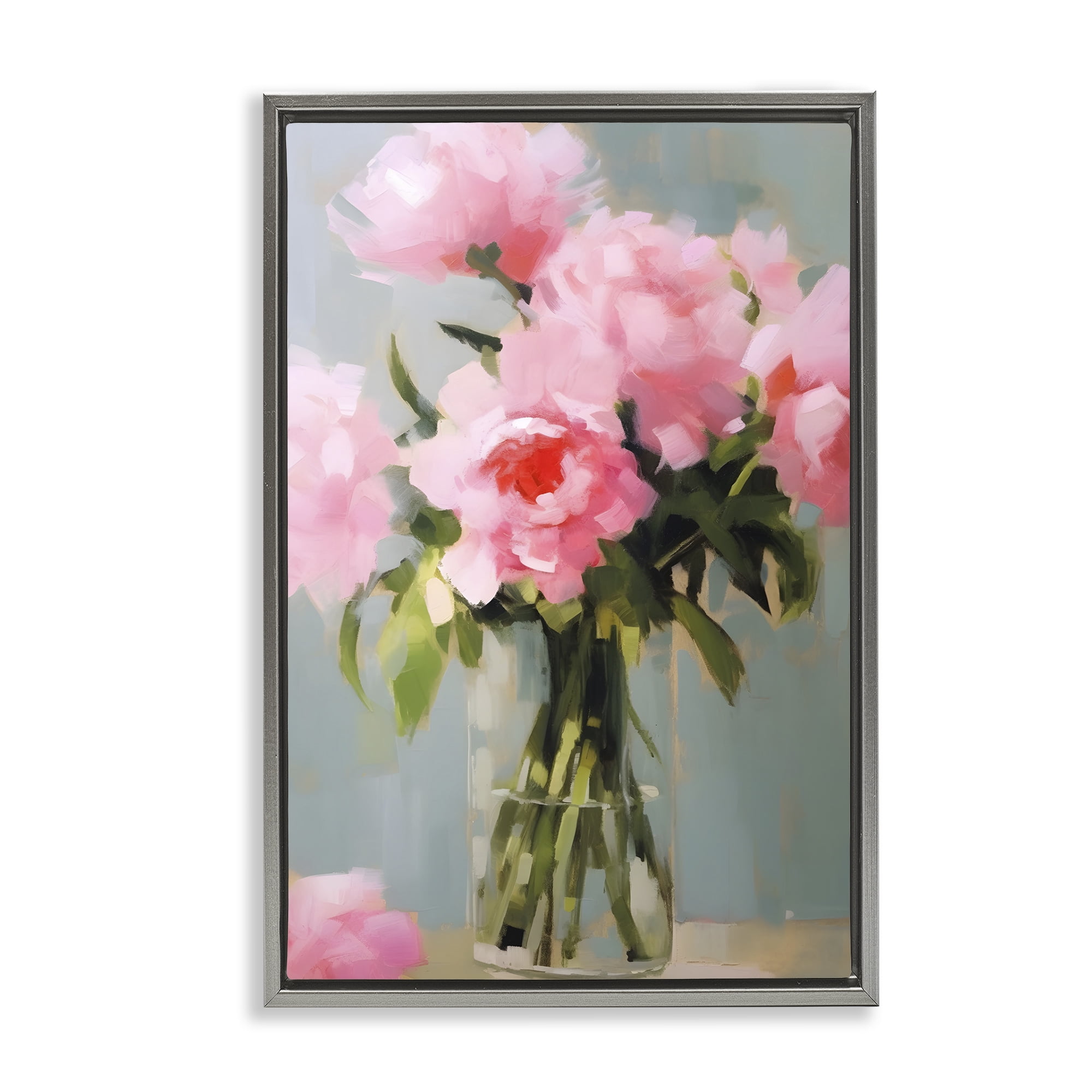 Stupell Industries Confetti Roses Bouquet Botanical & Floral Painting Gray Floater Framed Art Print Wall Art, 17 x 25