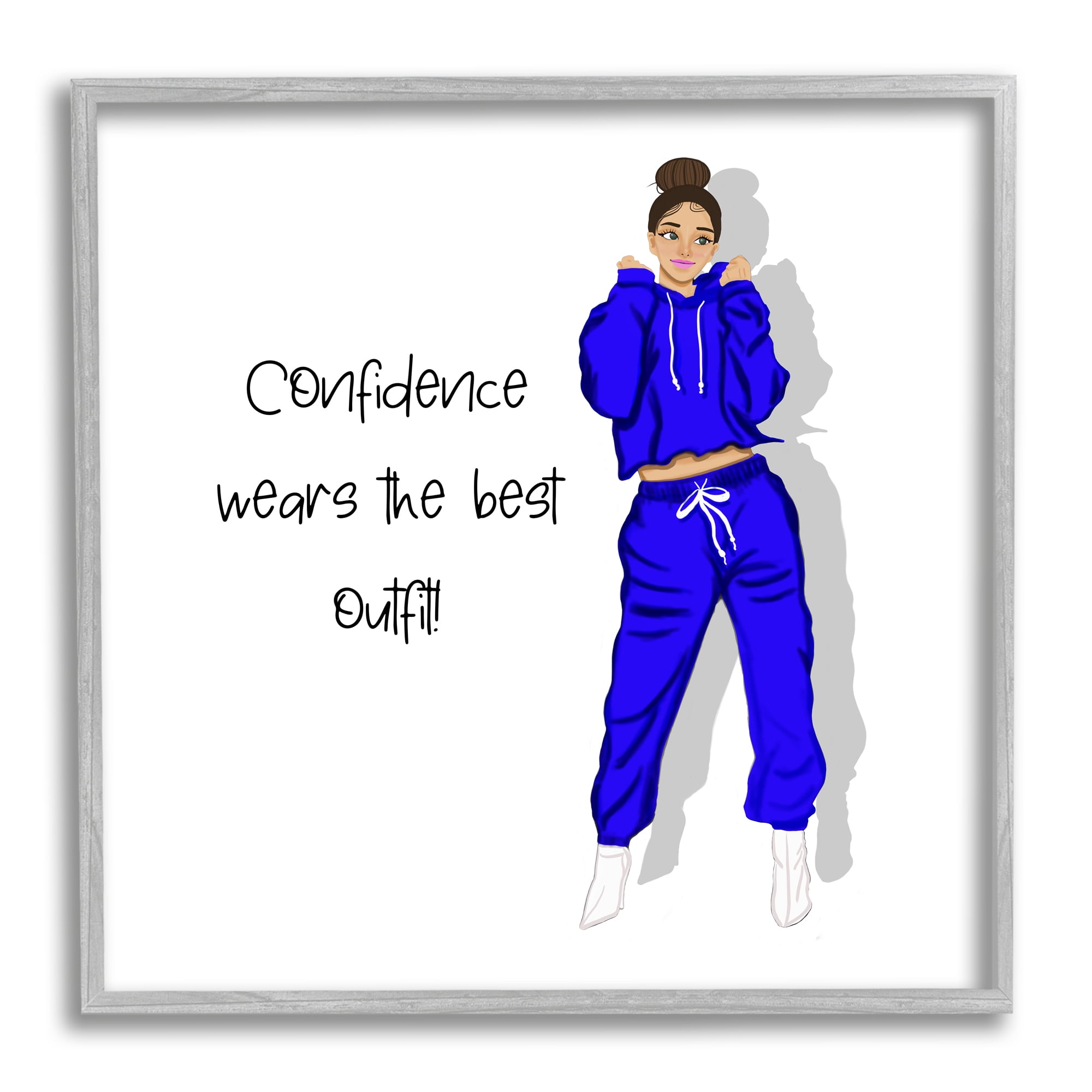 Stupell Industries Confidence Fashion Phrase Inspirational Painting Gray Framed Art Print Wall Art, 24 x 24