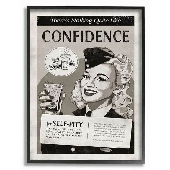 Stupell Industries Confidence Vintage Comic Book Black and White Design Framed Wall Art by Ester Kay