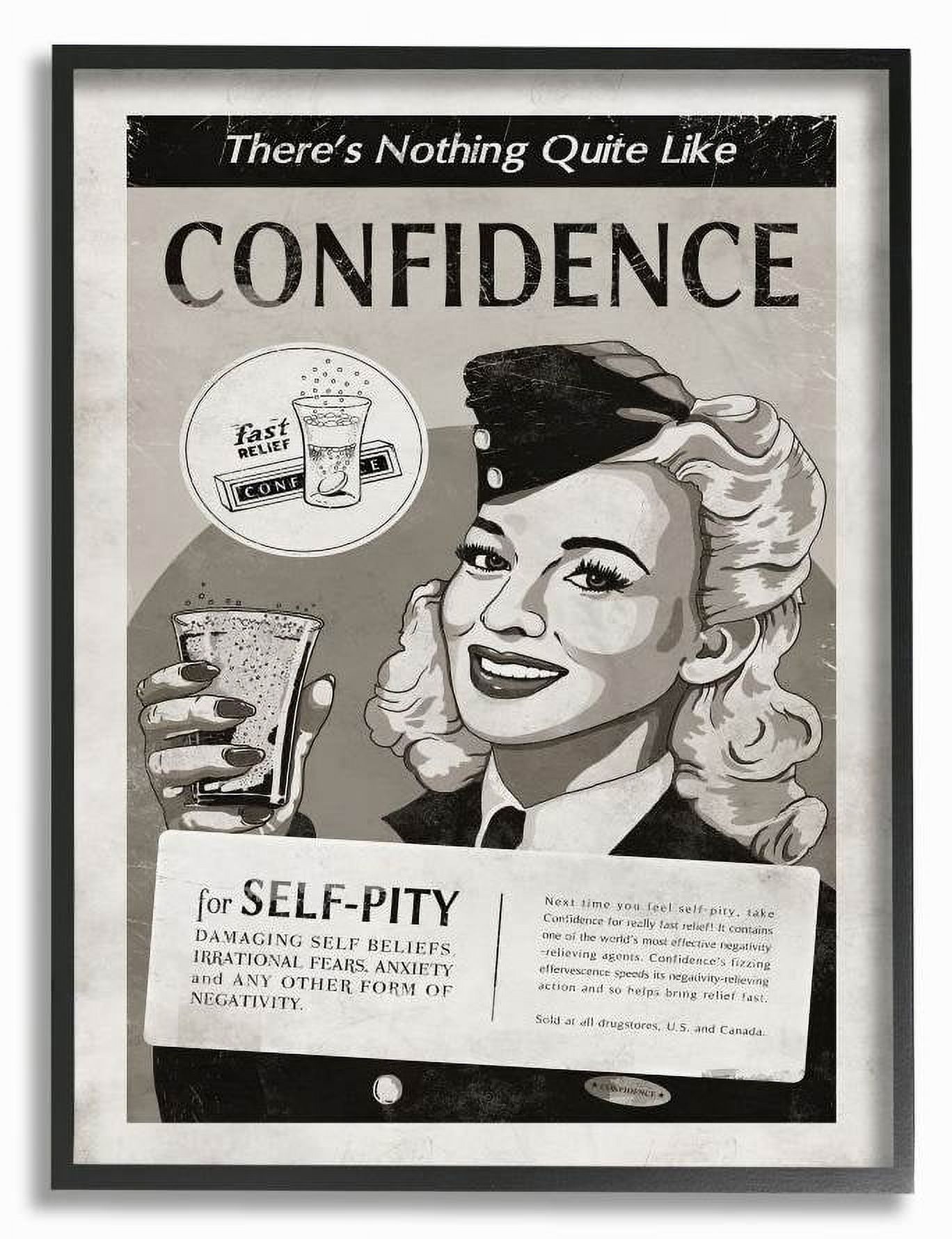 Stupell Industries Confidence Vintage Comic Book Black and White Design Framed Wall Art by Ester Kay