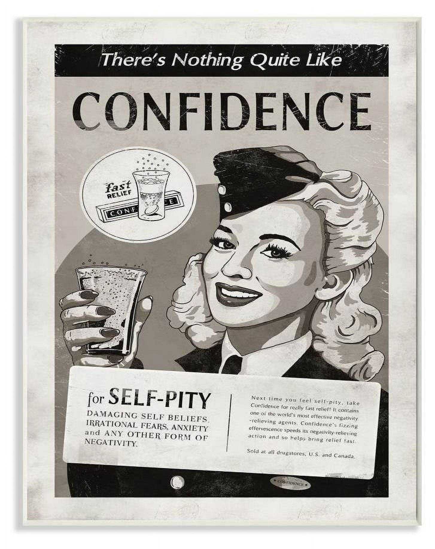 Stupell Industries Confidence Vintage Comic Book Black and White Design Wall Plaque by Ester Kay