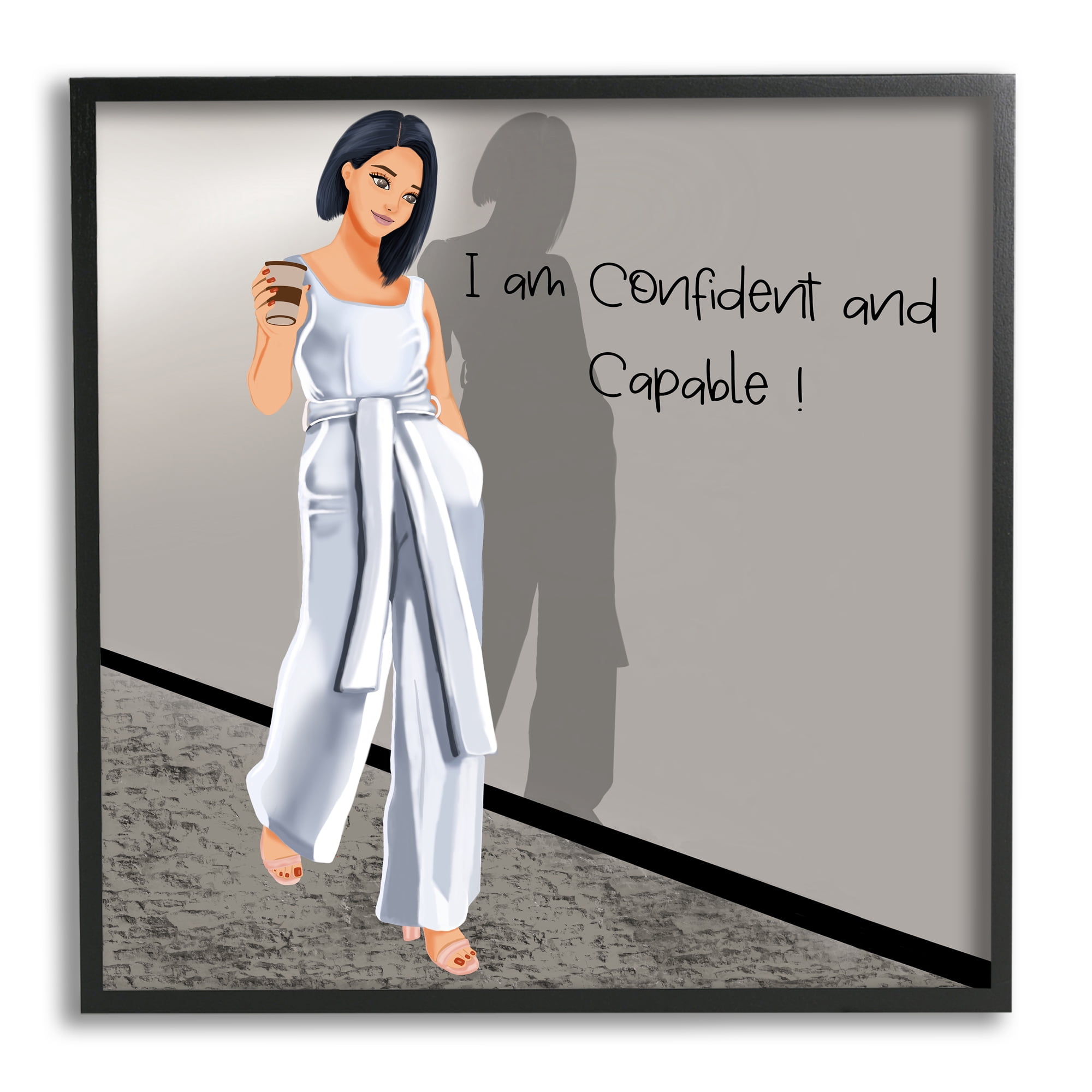 Stupell Industries Confident & Capable Female Inspirational Painting Black Framed Art Print Wall Art, 24 x 24