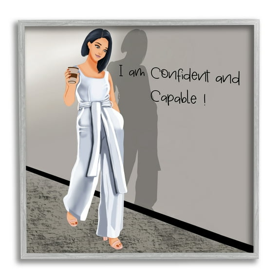 Stupell Industries Confident & Capable Female Inspirational Painting Gray Framed Art Print Wall Art, 17 x 17