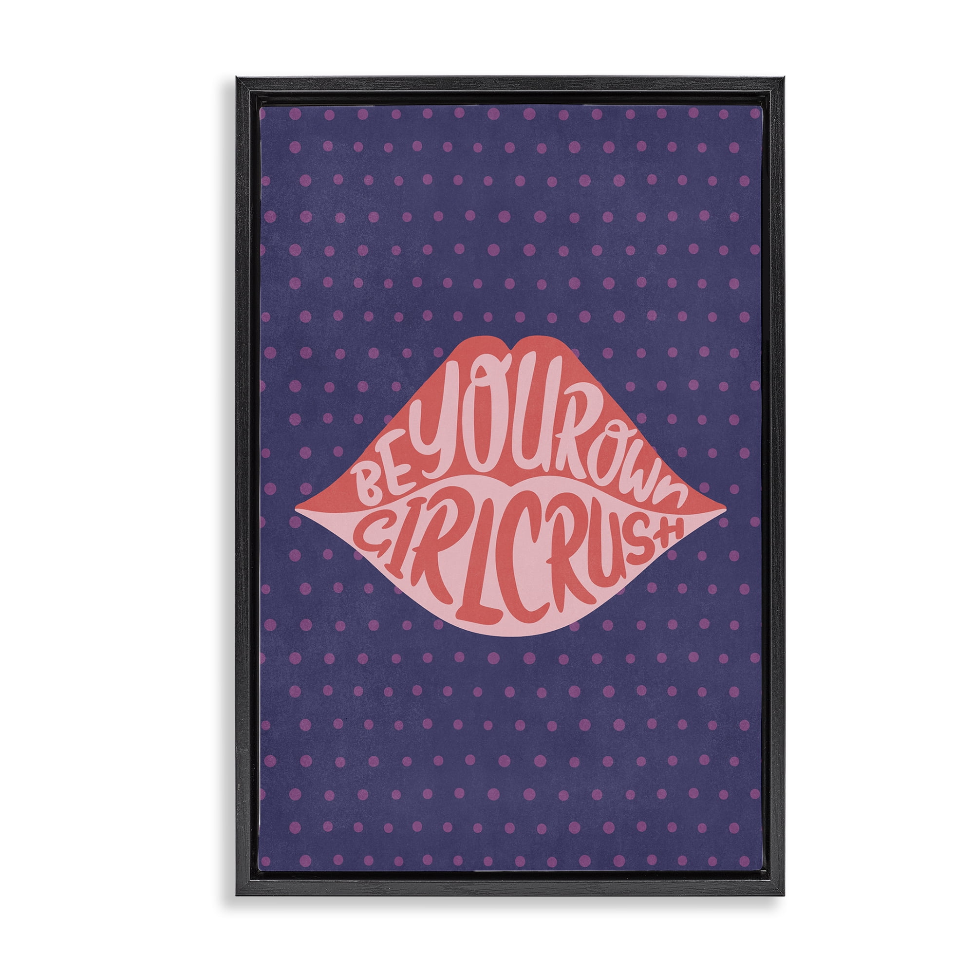 Stupell Industries Confident Girl Crush Lips Text & Numbers Painting Black Floater Framed Canvas Art Print Wall Art, 17 x 25