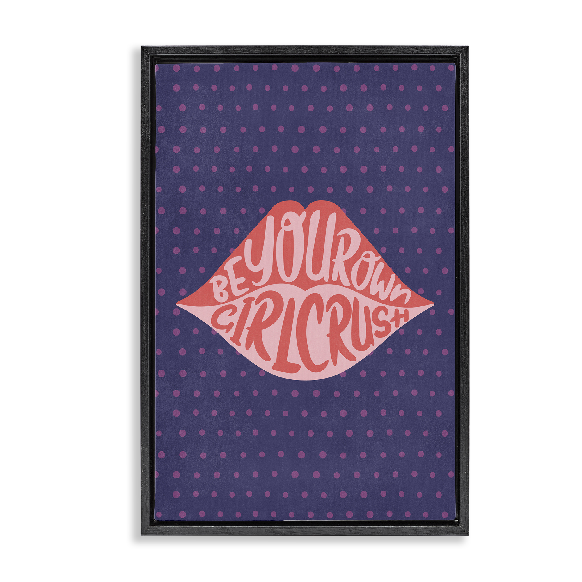 Stupell Industries Confident Girl Crush Lips Text & Numbers Painting Black Floater Framed Canvas Art Print Wall Art, 21 x 31