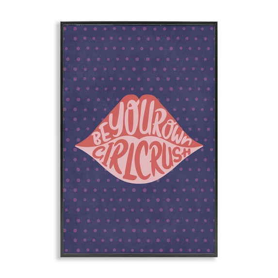 Stupell Industries Confident Girl Crush Lips Text & Numbers Painting Black Framed Art Print Wall Art, 12 x 18