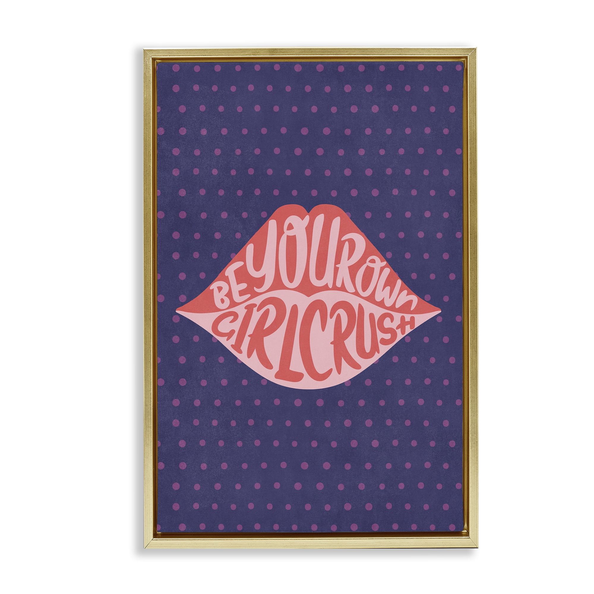 Stupell Industries Confident Girl Crush Lips Text & Numbers Painting Gold Floater Framed Canvas Art Print Wall Art, 17 x 25
