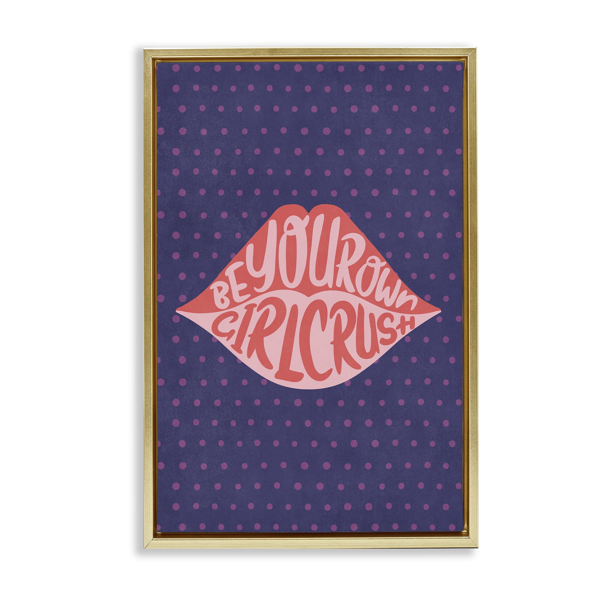 Stupell Industries Confident Girl Crush Lips Text & Numbers Painting Gold Floater Framed Canvas Art Print Wall Art, 21 x 31