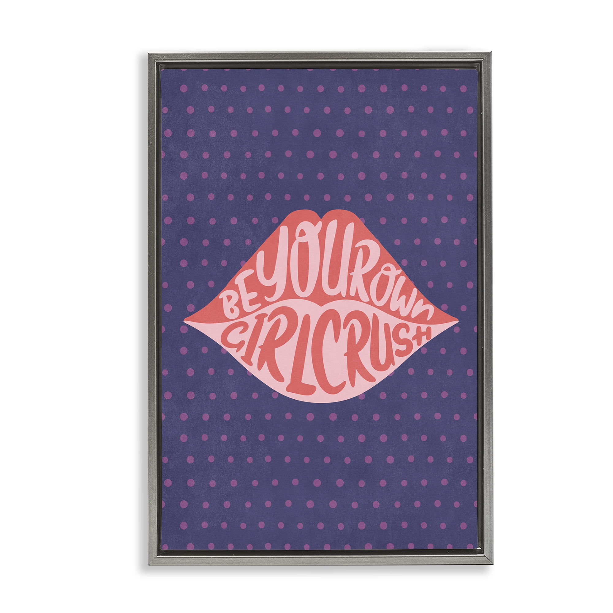 Stupell Industries Confident Girl Crush Lips Text & Numbers Painting Gray Floater Framed Canvas Art Print Wall Art, 17 x 25