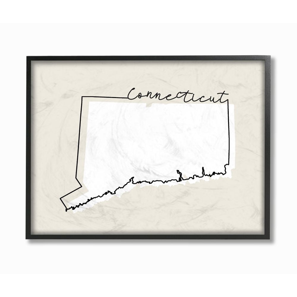 Stupell Industries Connecticut Home State Map Neutral Print Design Framed Giclee Texturized Art by Daphne Polselli