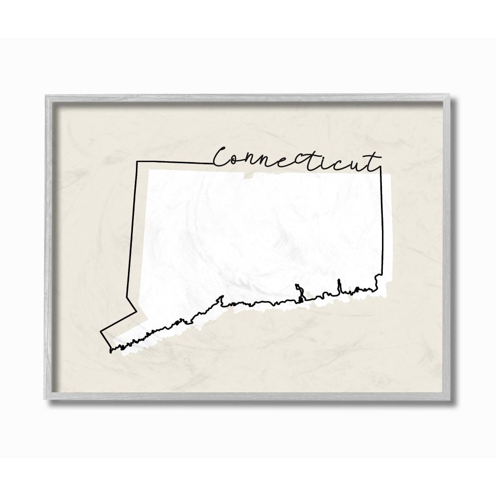 Stupell Industries Connecticut Home State Map Neutral Print Design Gray Farmhouse Rustic Framed Giclee Texturized Art by Daphne Polselli