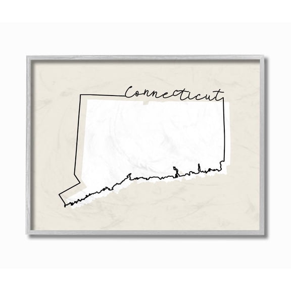 Stupell Industries Connecticut Home State Map Neutral Print Design Gray Farmhouse Rustic Framed Giclee Texturized Art by Daphne Polselli