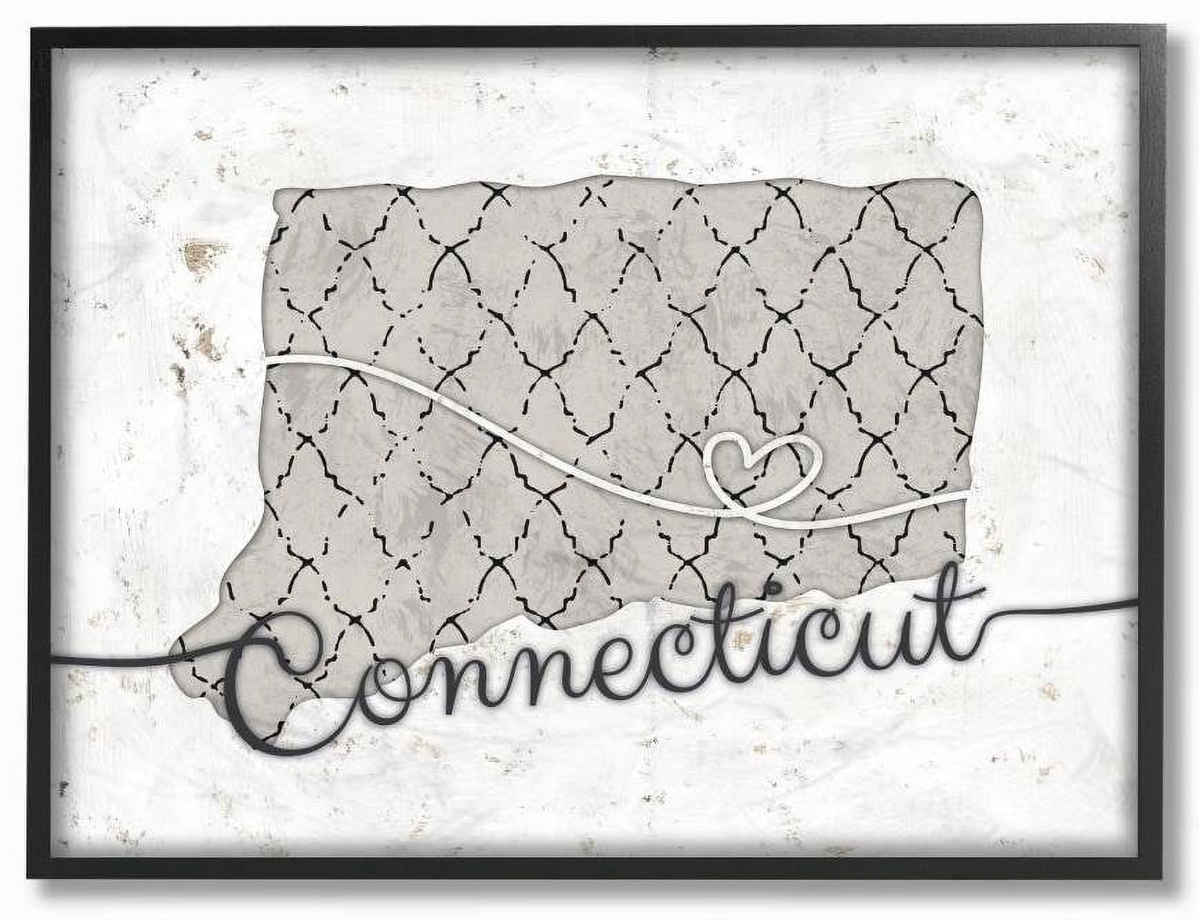Stupell Industries Connecticut Patterned Grey US State Design Framed Wall Art by Ziwei Li