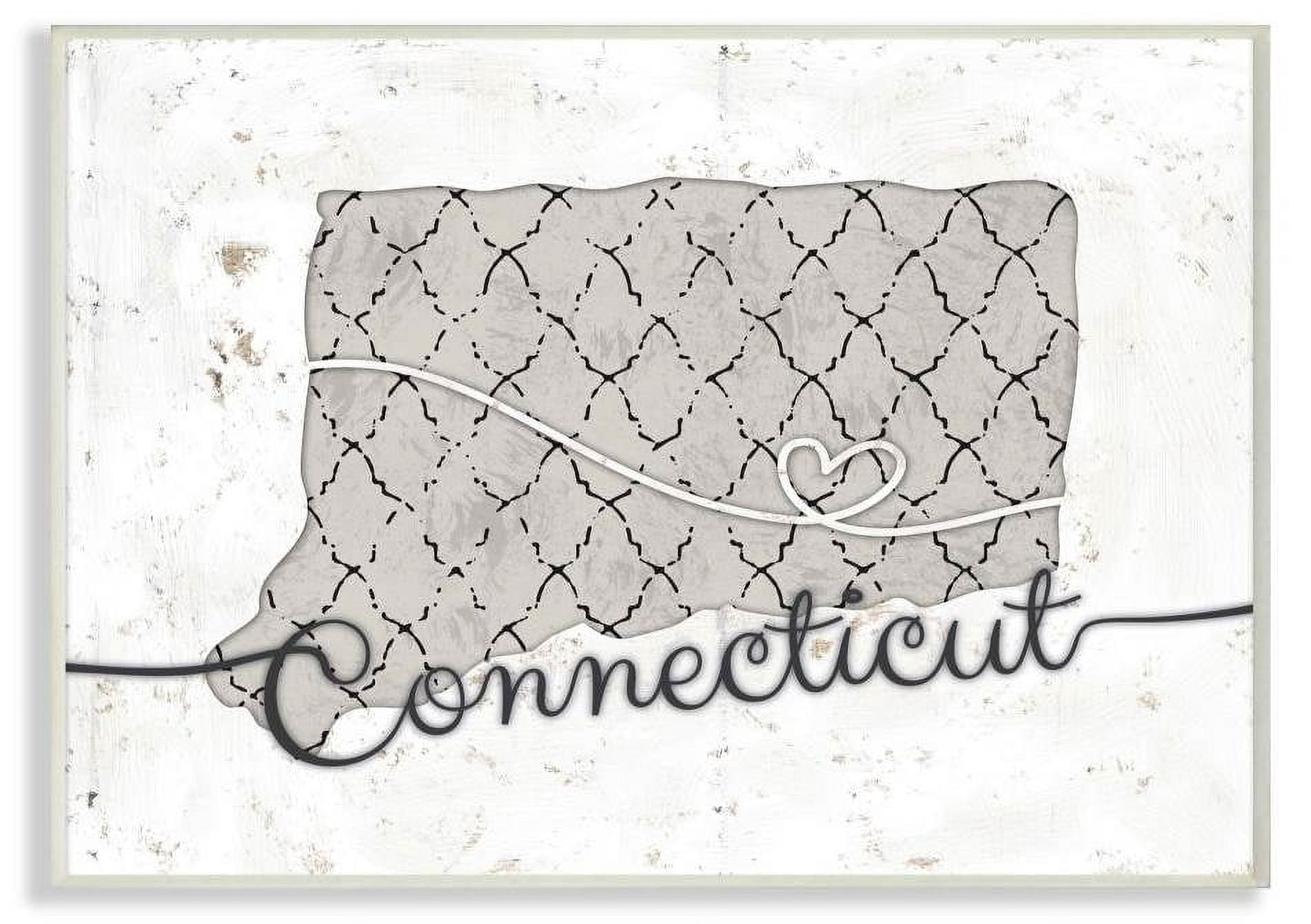 Stupell Industries Connecticut Patterned Grey US State Design Wall Plaque by Ziwei Li