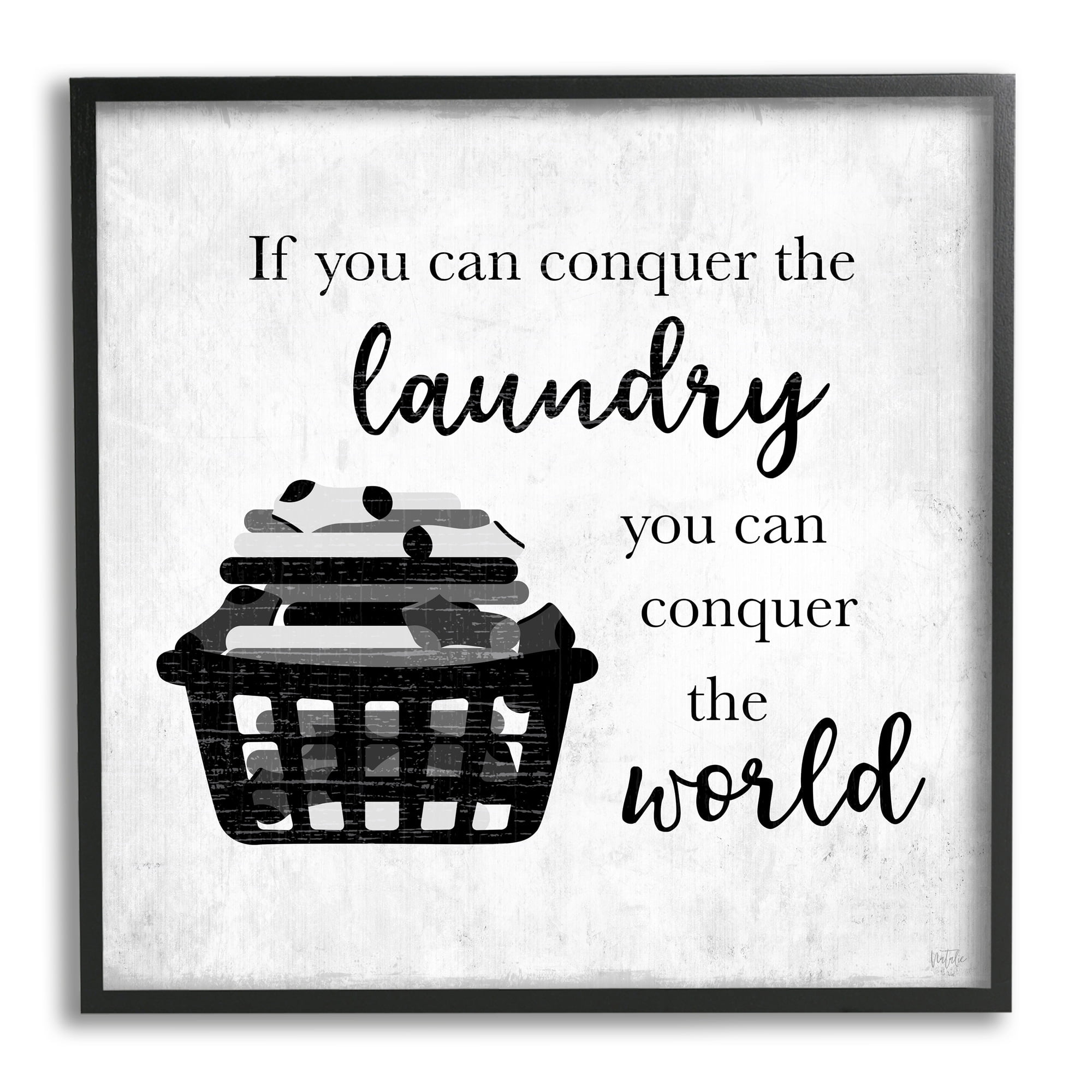 Stupell Industries Conquering Laundry & World Casual Home Phrase Graphic Art Black Framed Art Print Wall Art, Design by Natalie Carpentieri